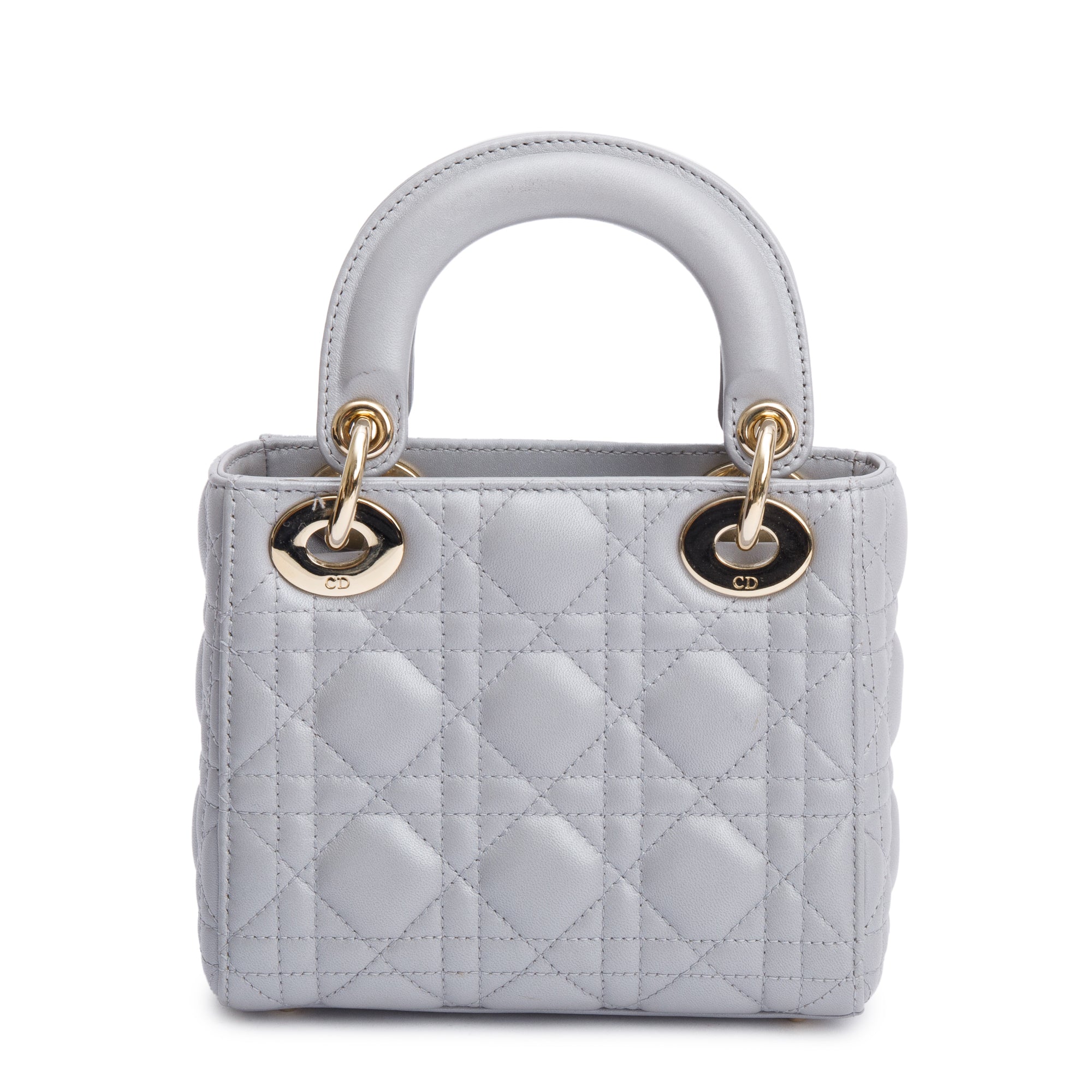 Christian Dior Grey Cannage Leather Mini Lady Dior Bag w/ Strap