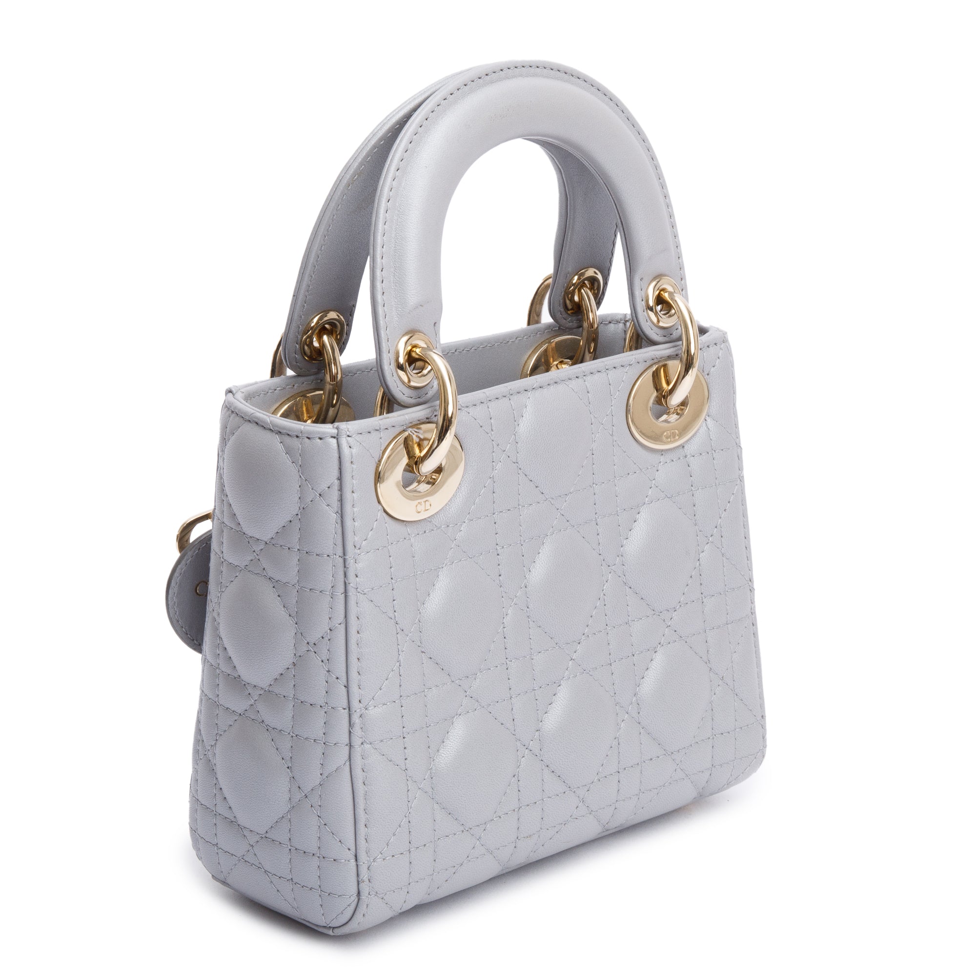 Christian Dior Grey Cannage Leather Mini Lady Dior Bag w/ Strap