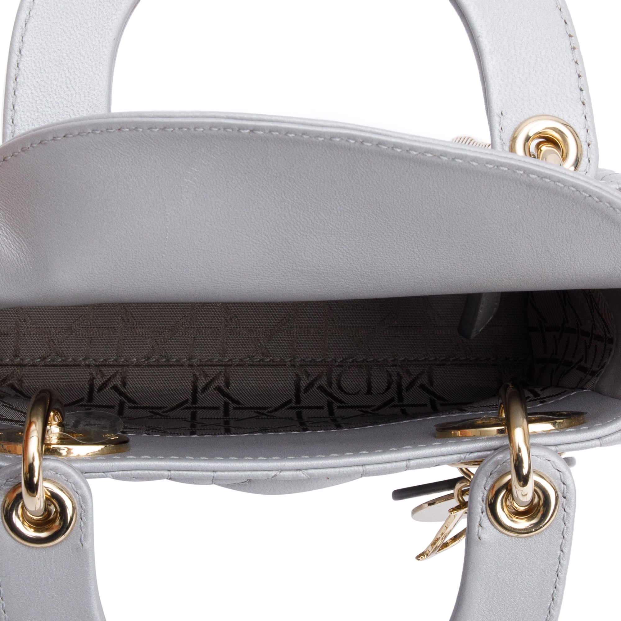 Christian Dior Grey Cannage Leather Mini Lady Dior Bag w/ Strap