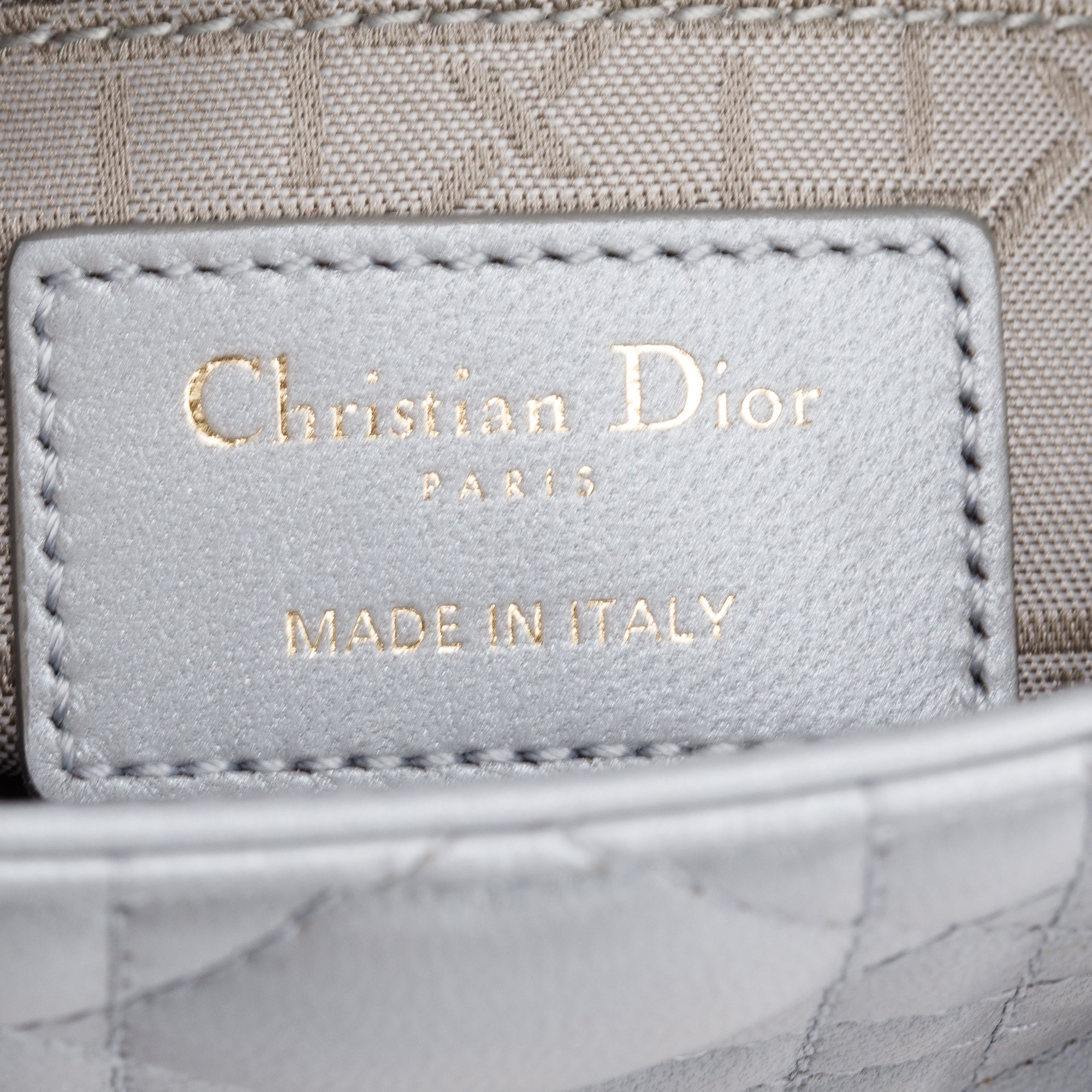 Christian Dior Grey Cannage Leather Mini Lady Dior Bag w/ Strap