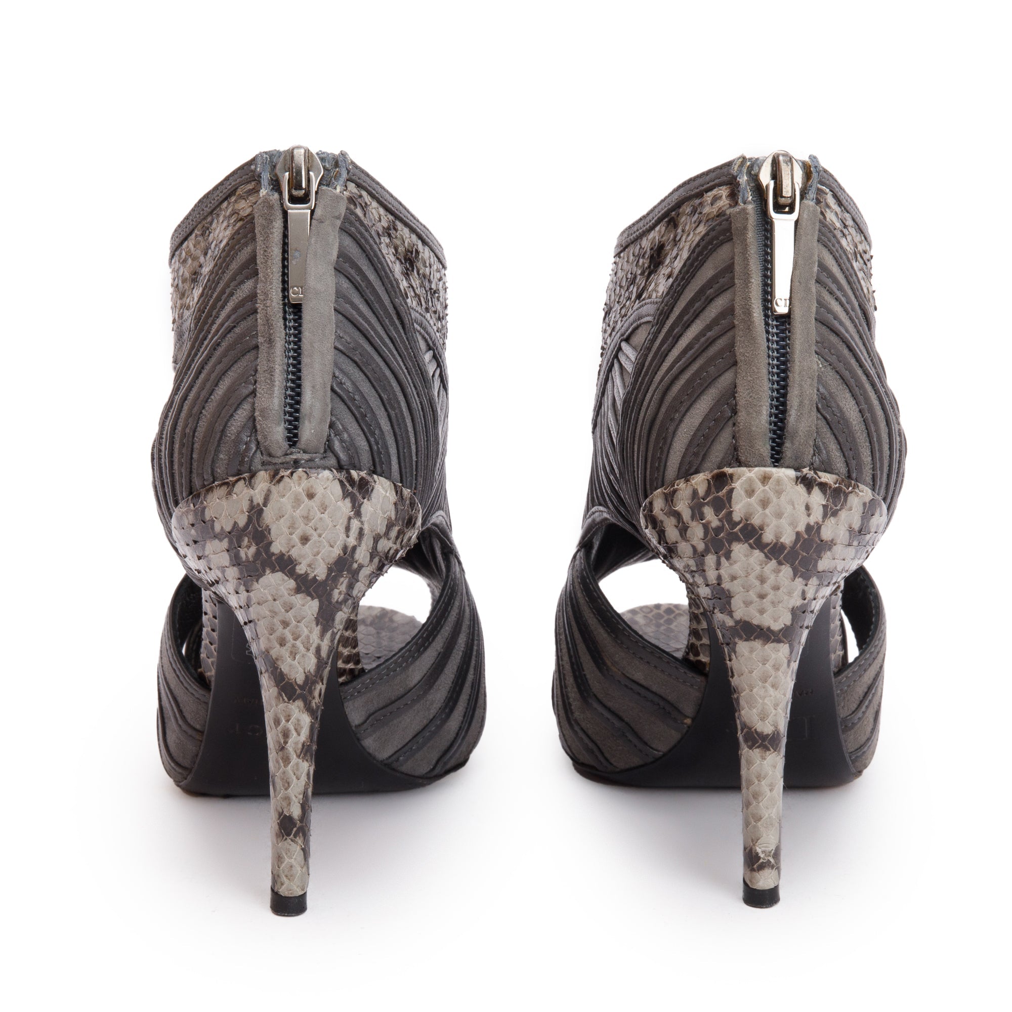 Christian Dior Grey Python Embossed Leather Suede Peep-Toe Pumps, Size 36