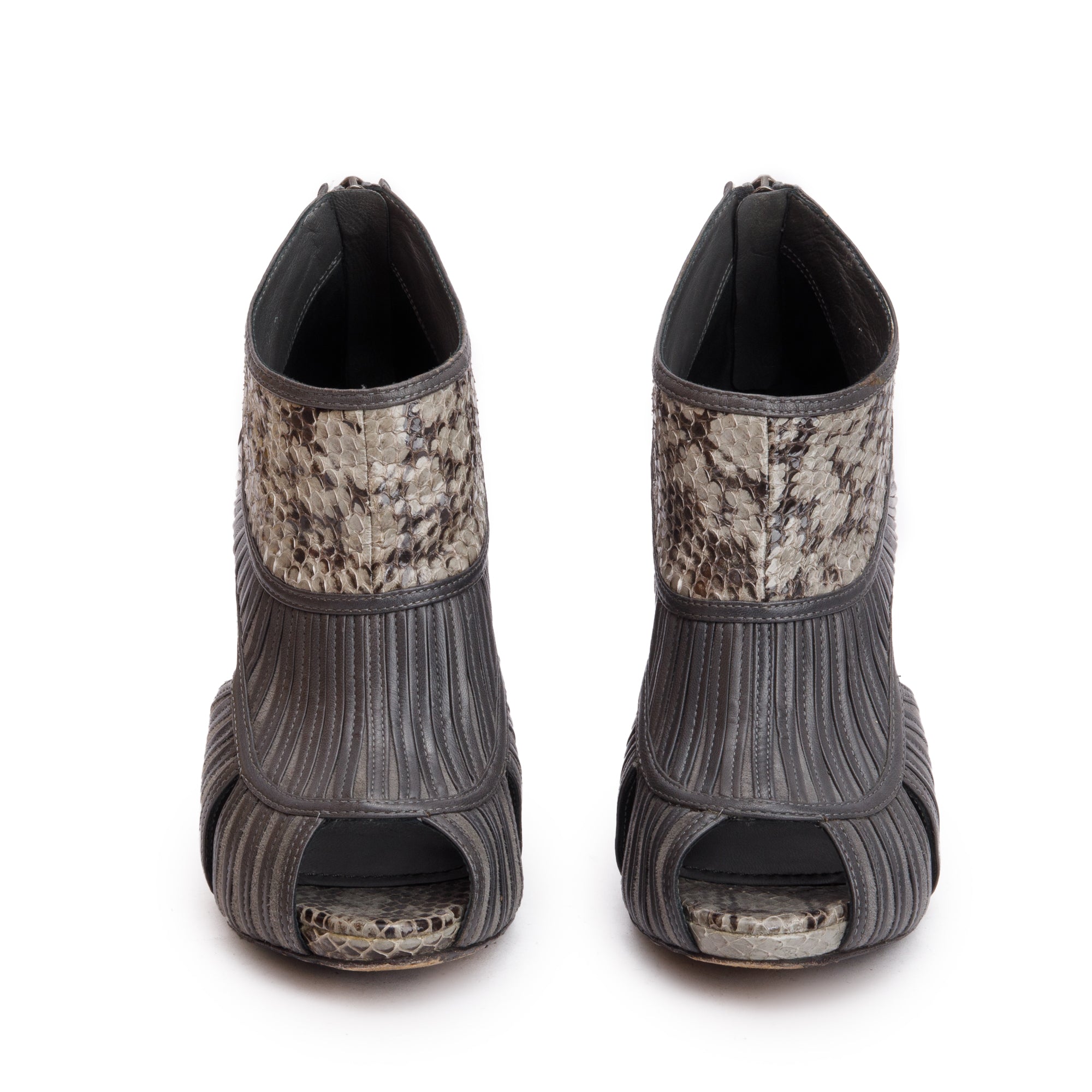 Christian Dior Grey Python Embossed Leather Suede Peep-Toe Pumps, Size 36