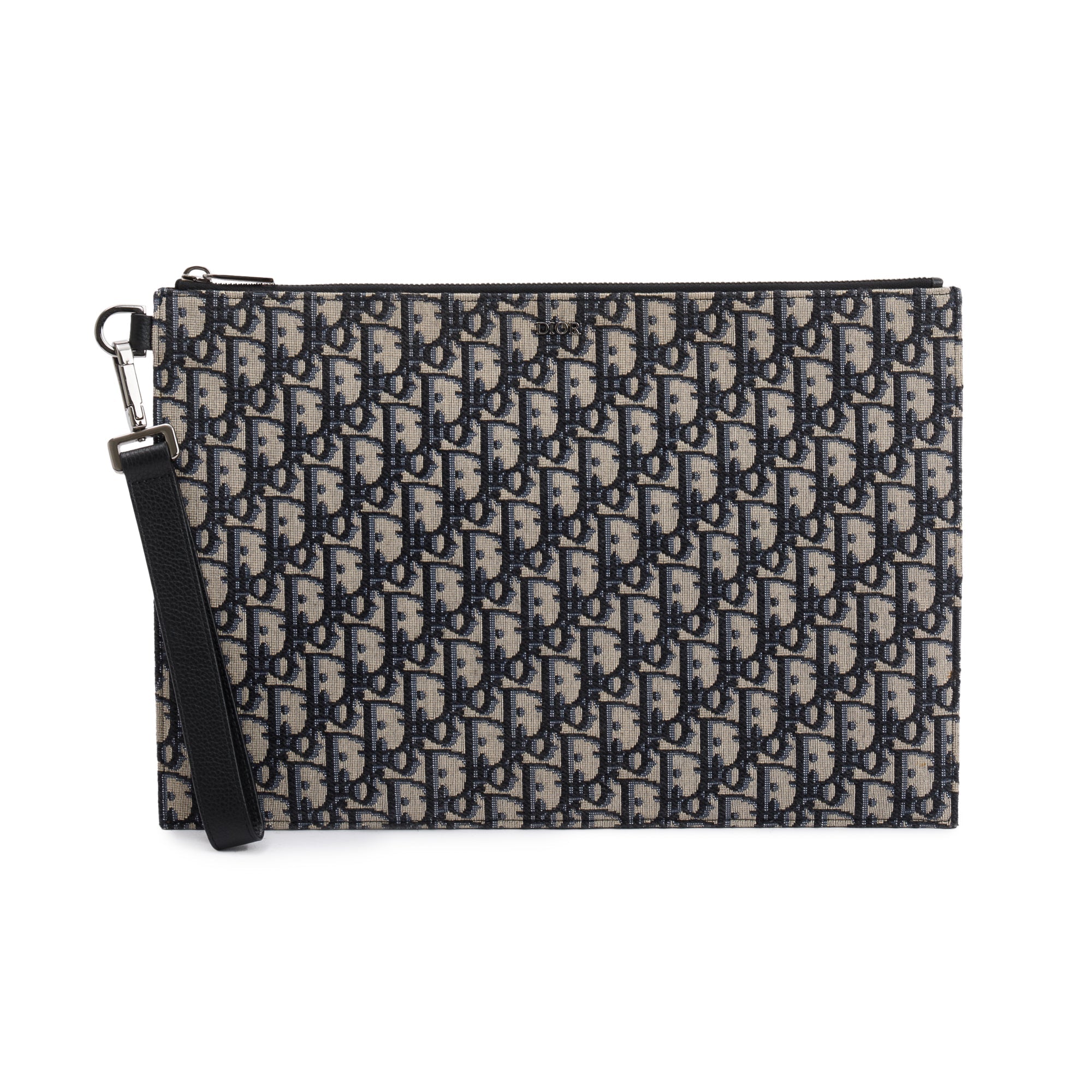 Christian Dior Homme 2020 Beige & Black Oblique Jacquard A4 Pouch w/ Strap, Box & Receipt