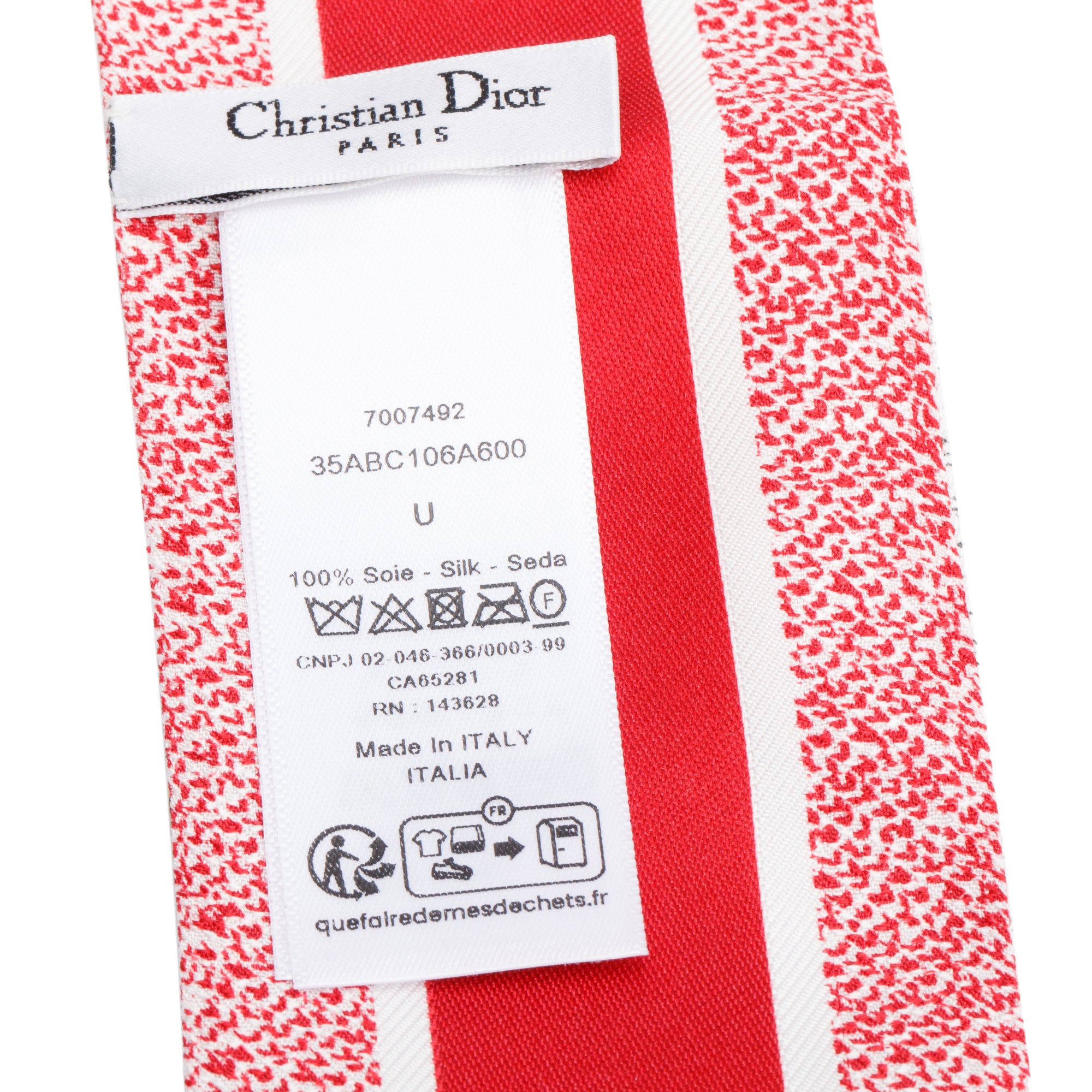 Christian Dior Ivory and Red Multicolor Cabinet de Curiosites Mitzah Silk Twilly w/ Box