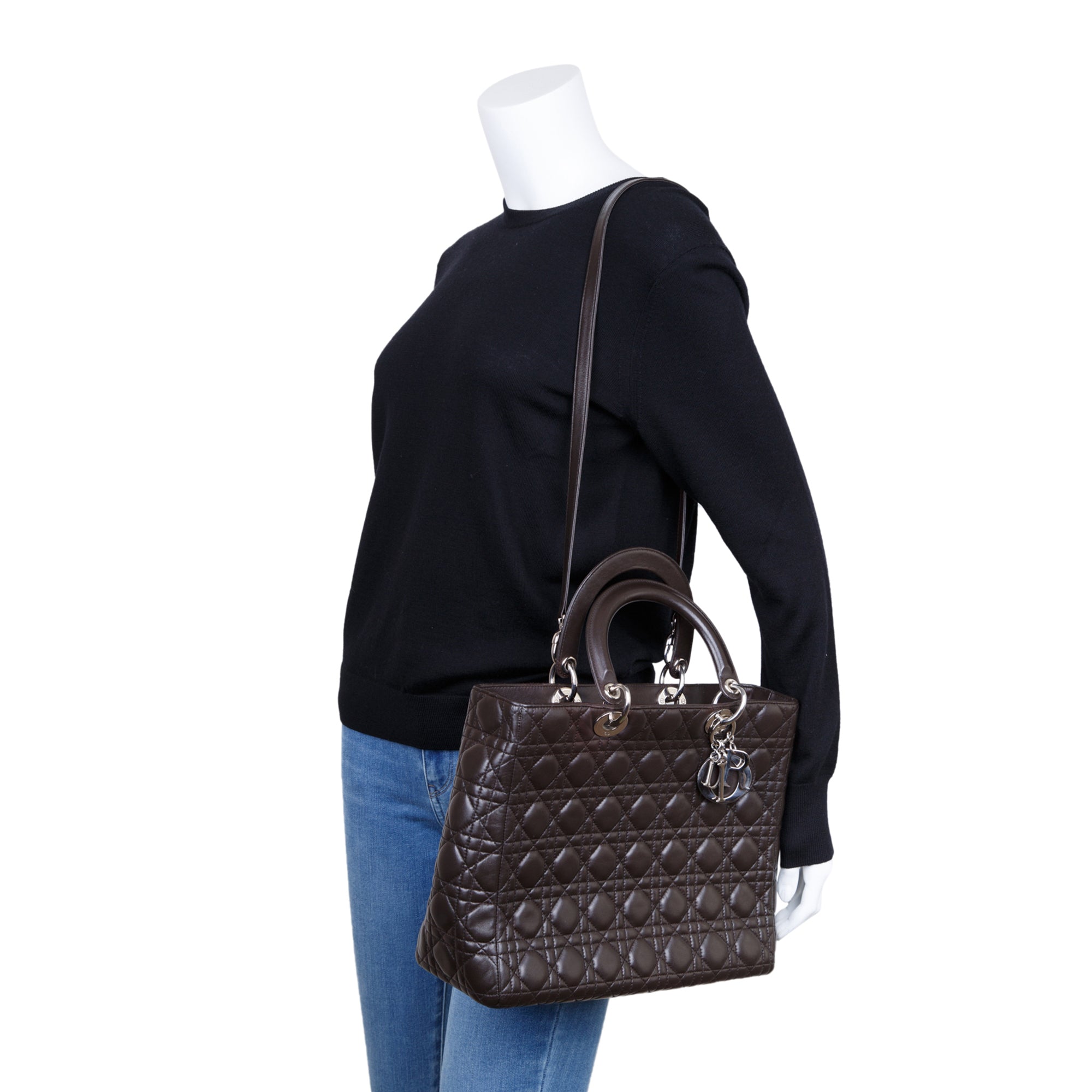 Christian Dior Large Leather Lady Dior Bag w/ Strap