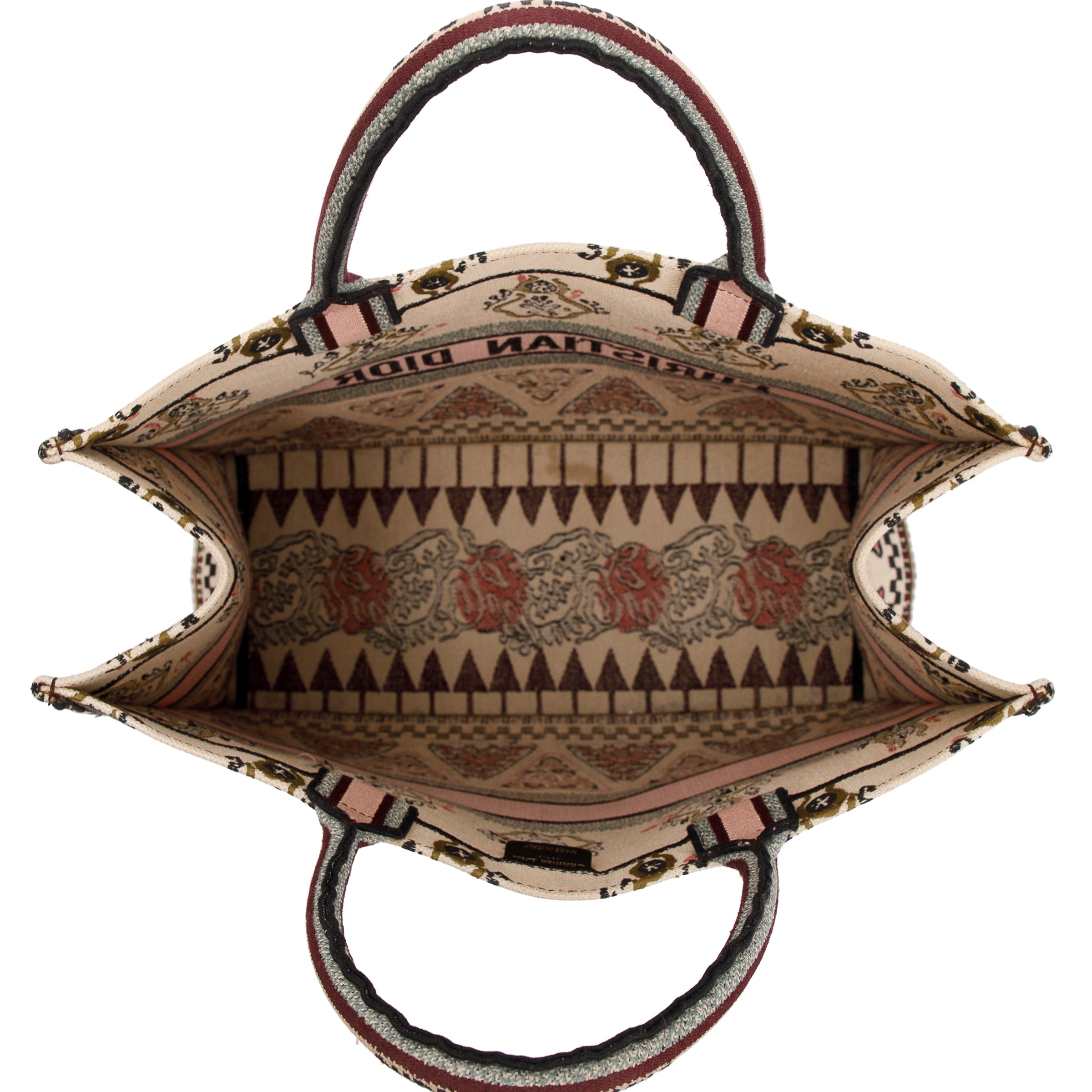 Christian Dior Large Multicolor Embroidered Geometric Canvas Book Tote w/ Box