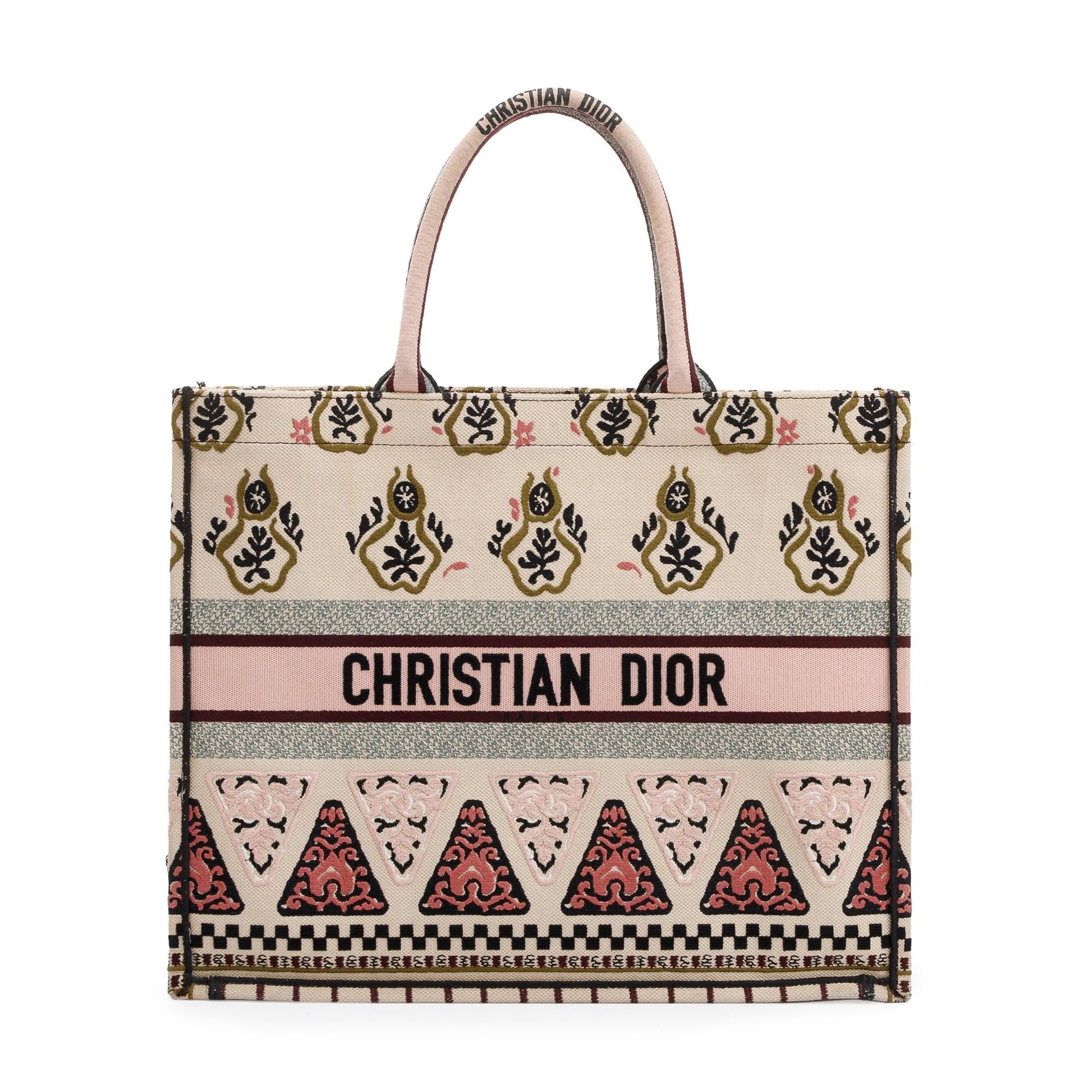 Christian Dior Large Multicolor Embroidered Geometric Canvas Book Tote w/ Box