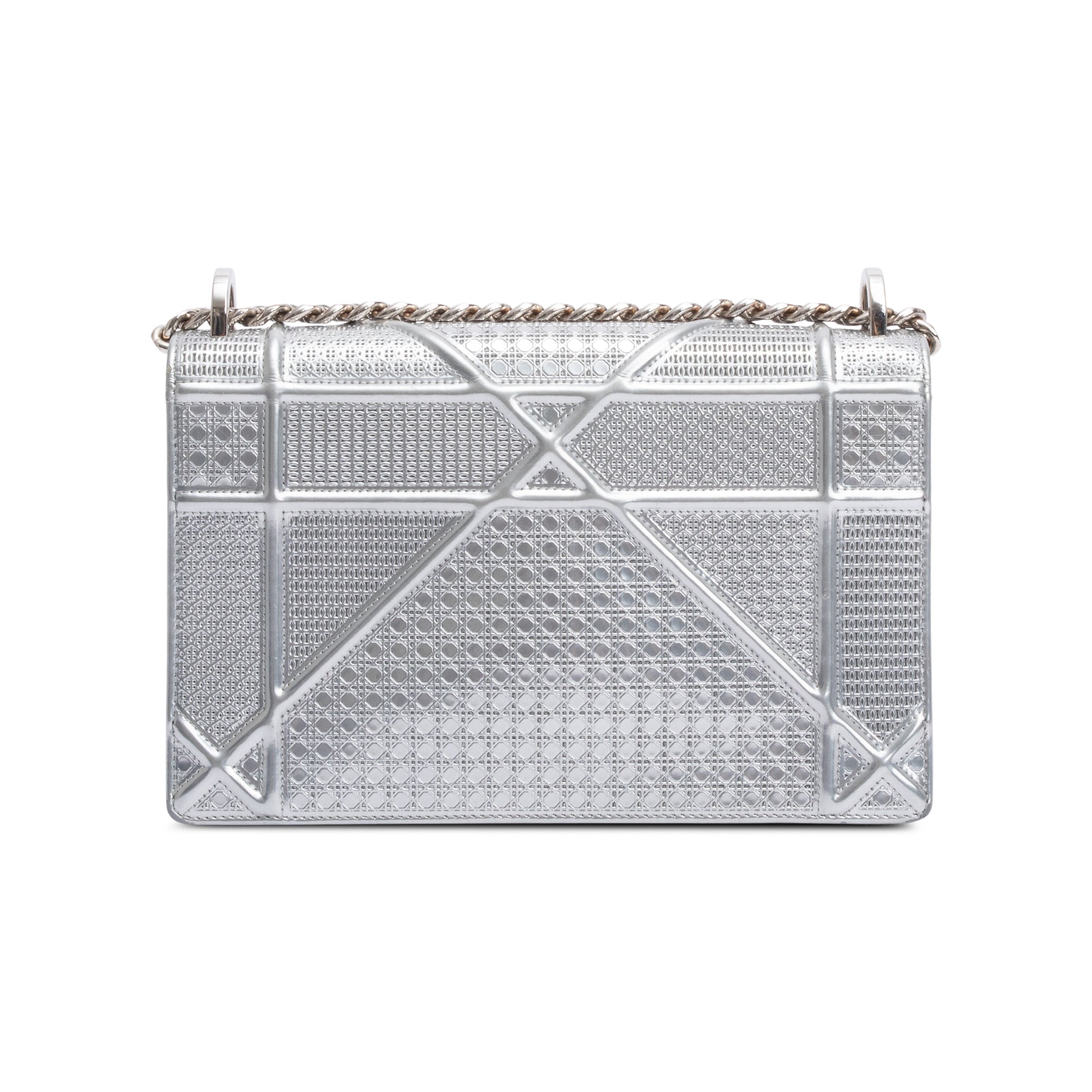 Christian Dior Large Silver Metallic Microcannage Diorama Shoulder Bag