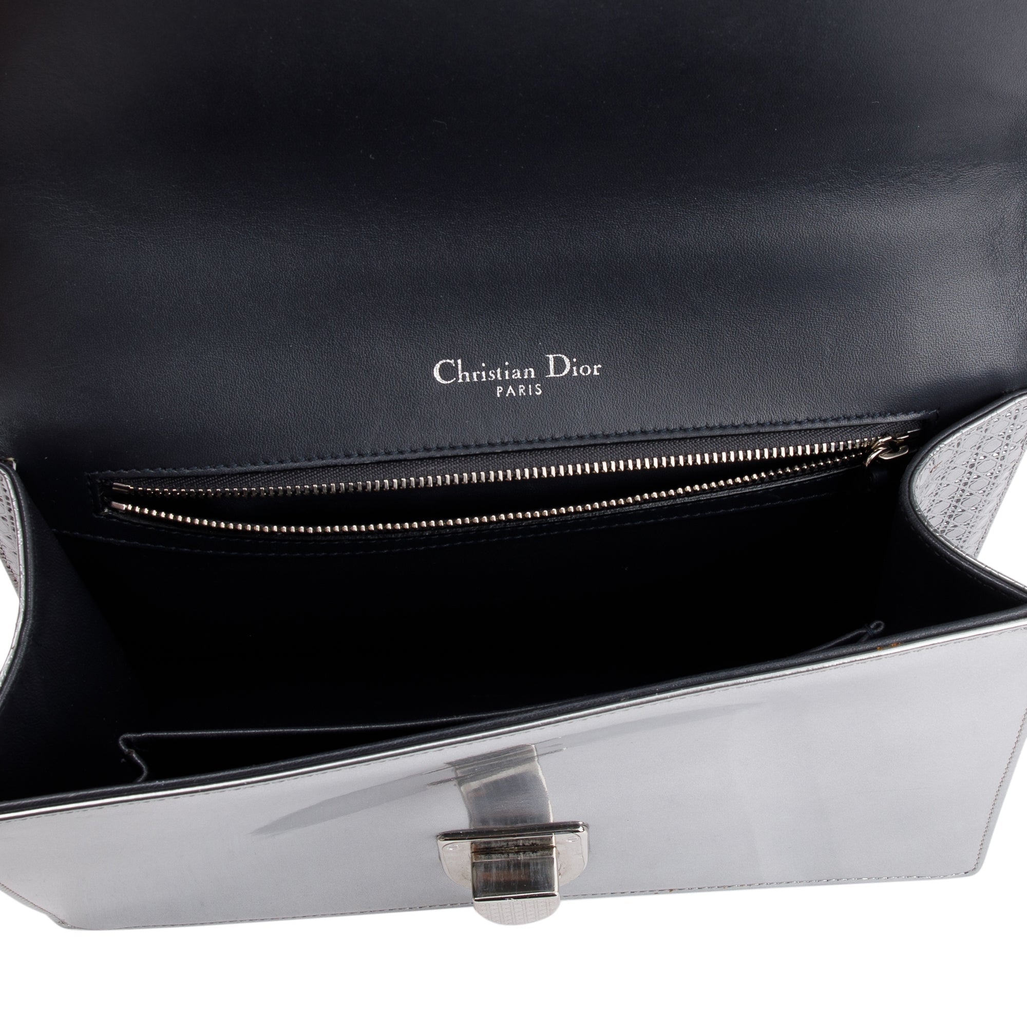 Christian Dior Large Silver Metallic Microcannage Diorama Shoulder Bag w/ Box