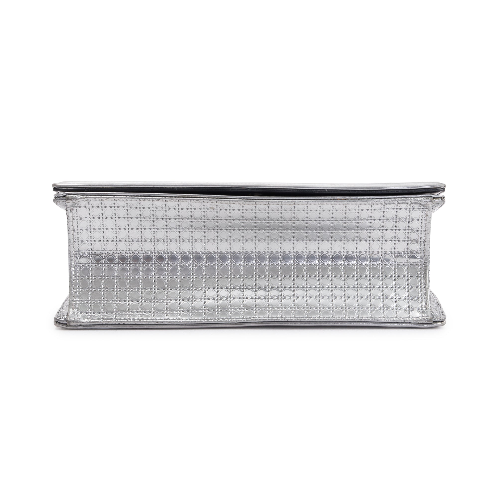 Christian Dior Large Silver Metallic Microcannage Diorama Shoulder Bag w/ Box