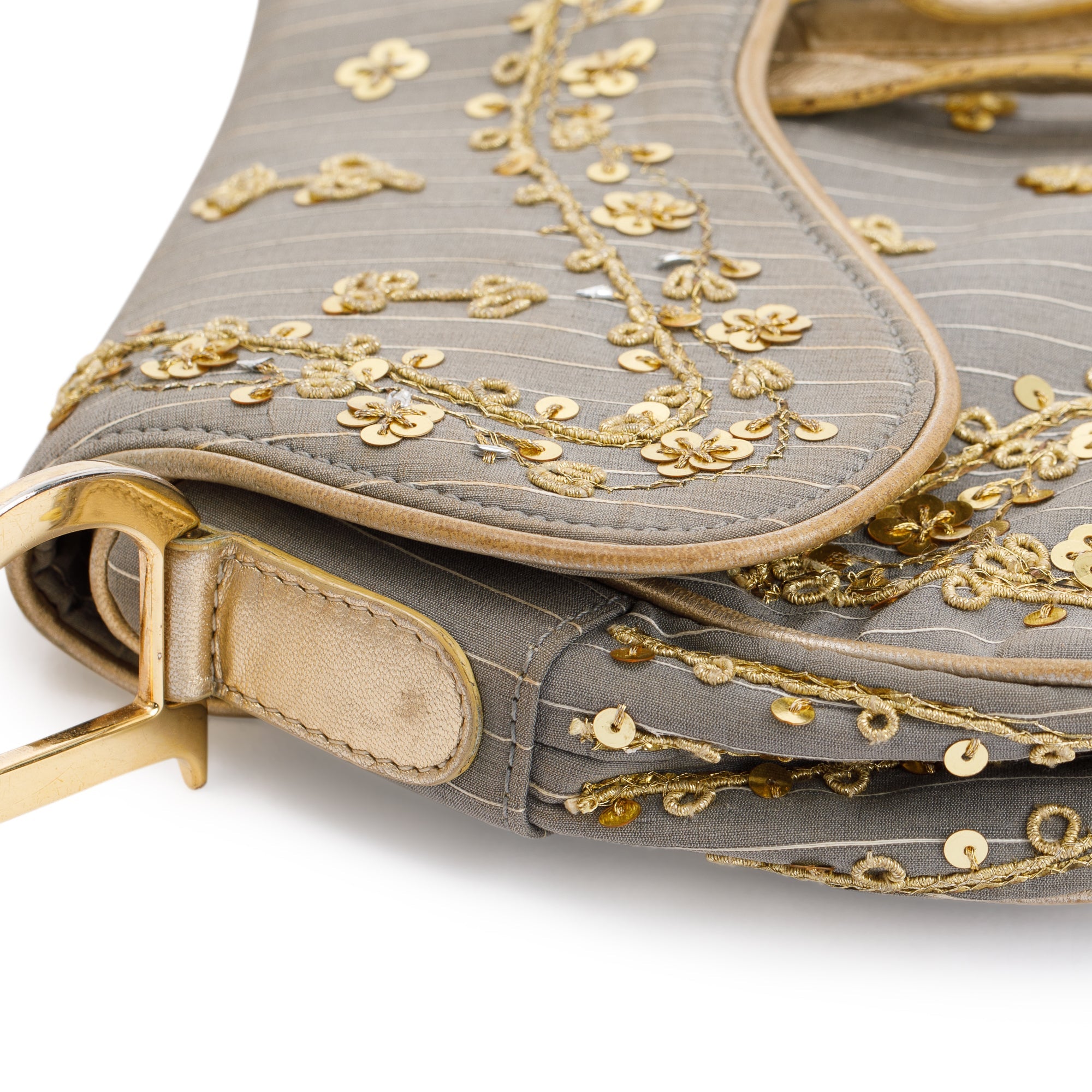 Christian Dior Limited Edition Grey Canvas Sequin-Embellished Saddle Bag