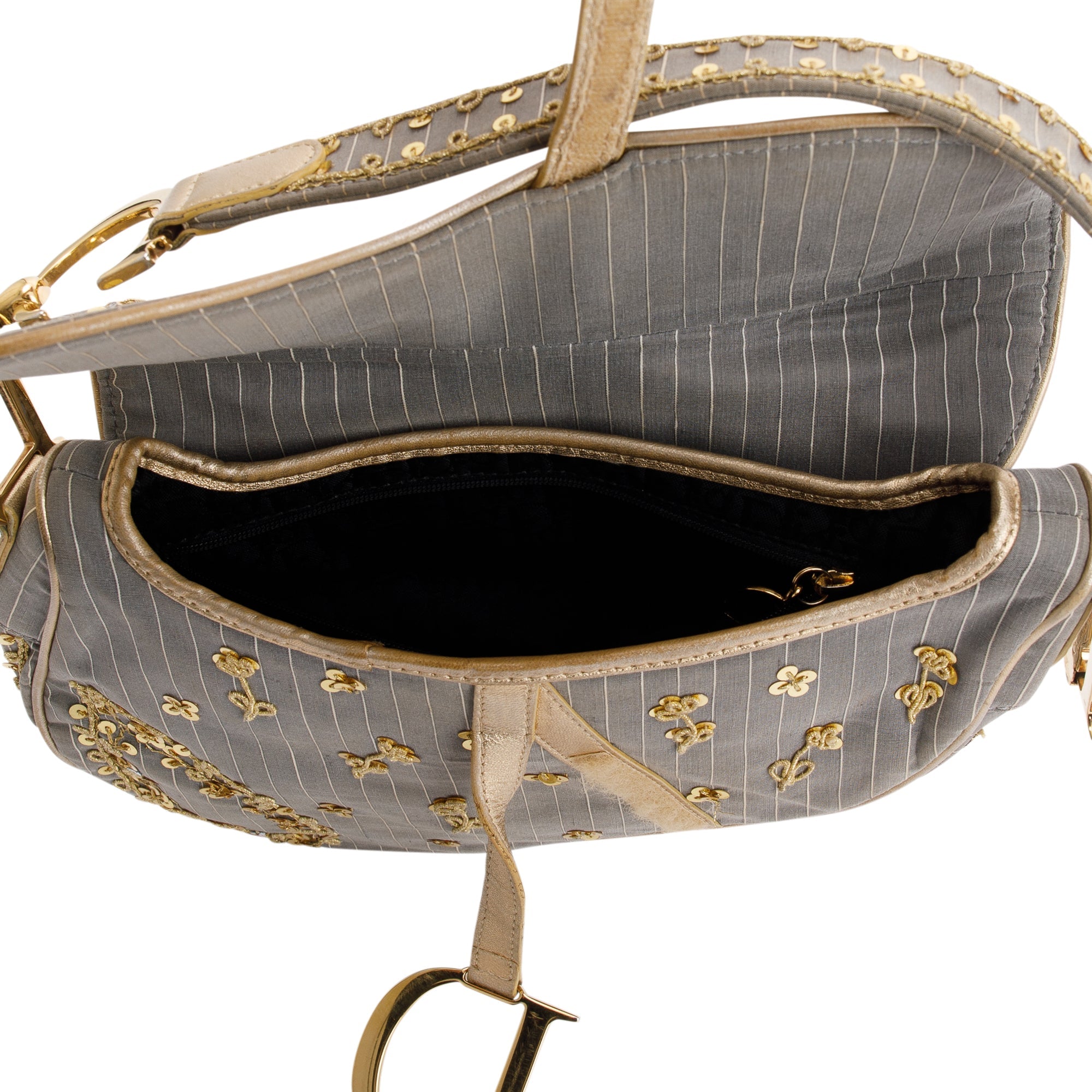 Christian Dior Limited Edition Grey Canvas Sequin-Embellished Saddle Bag
