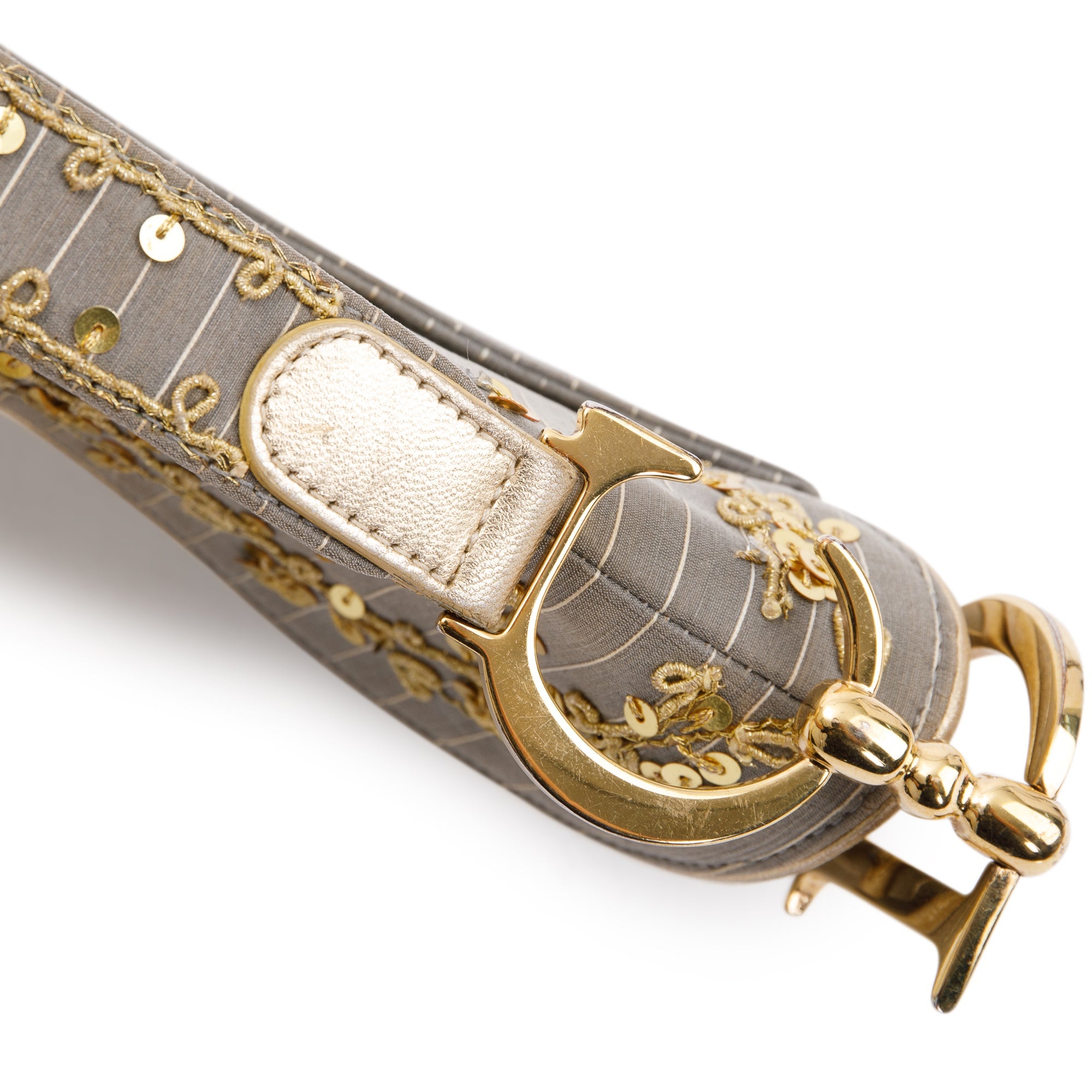 Christian Dior Limited Edition Grey Canvas Sequin-Embellished Saddle Bag