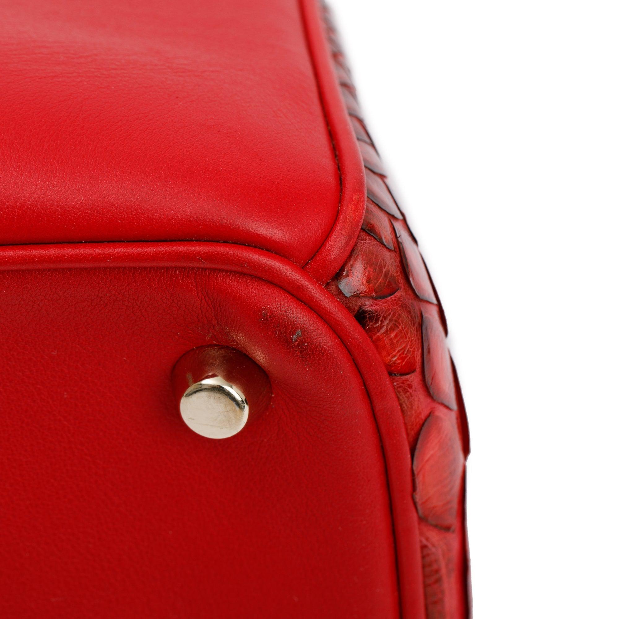Christian Dior Medium Red Python Trimmed Calfskin Leather Diorissimo Tote w/ Strap & Pouch