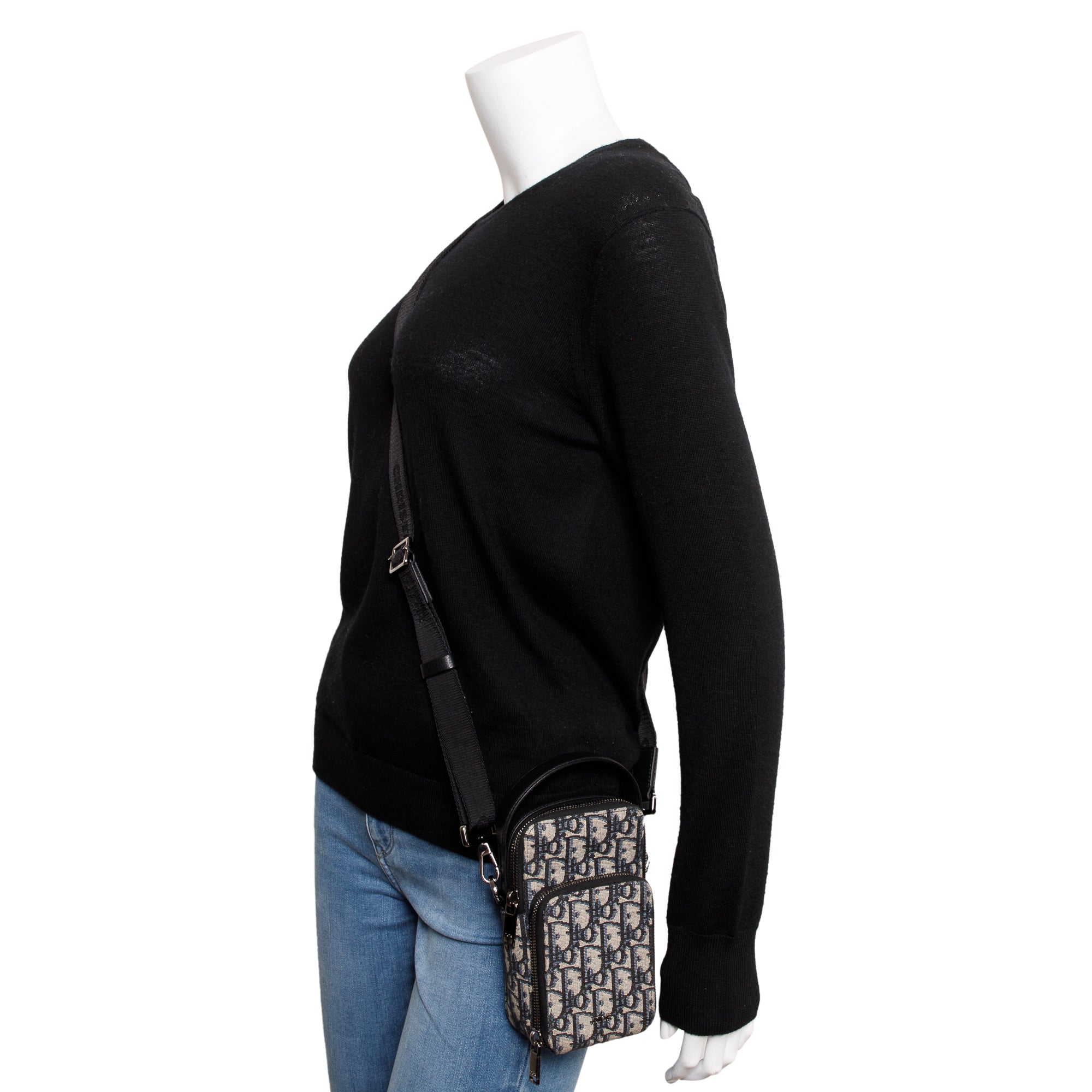 Christian Dior Men 2022 Beige & Black Oblique Jacquard Micro Rider Crossbody Pouch w/ Box & Receipt