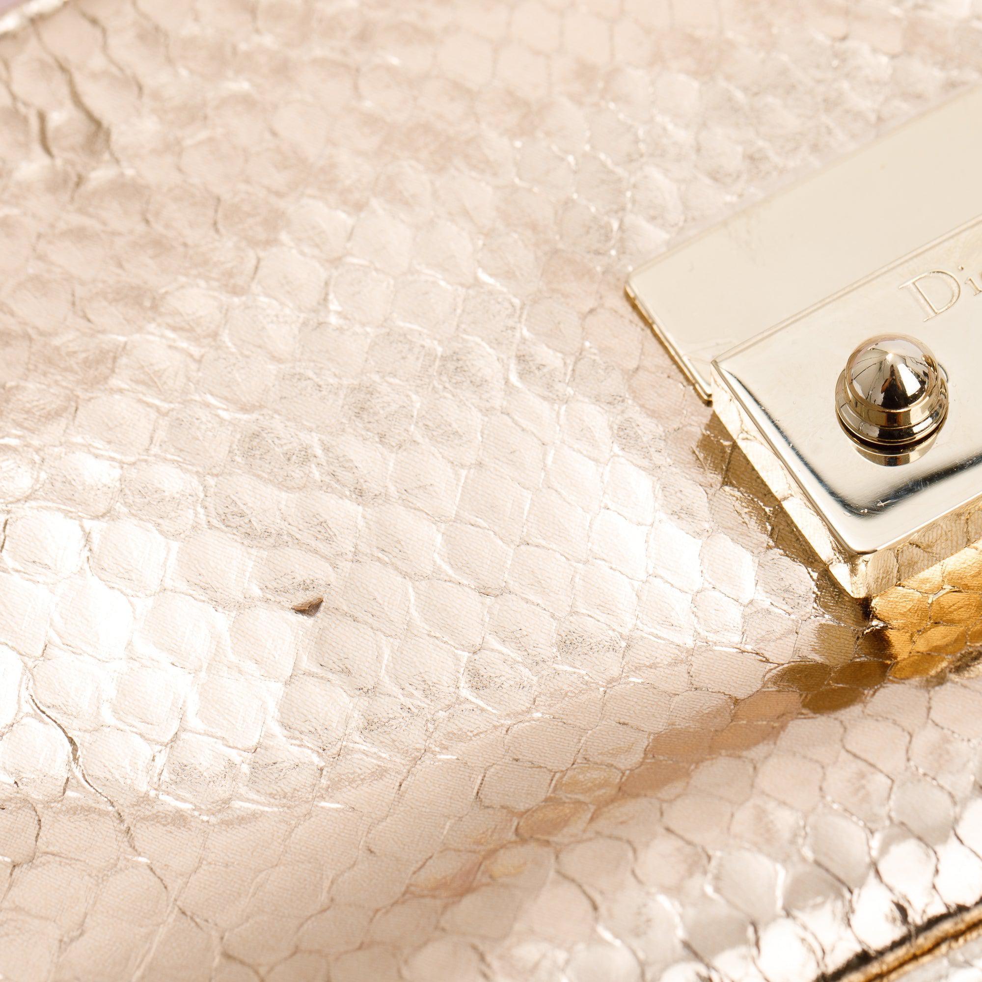 Christian Dior Metallic Gold Python Miss Dior Promenade Wallet on Chain w/ Authenticity Card