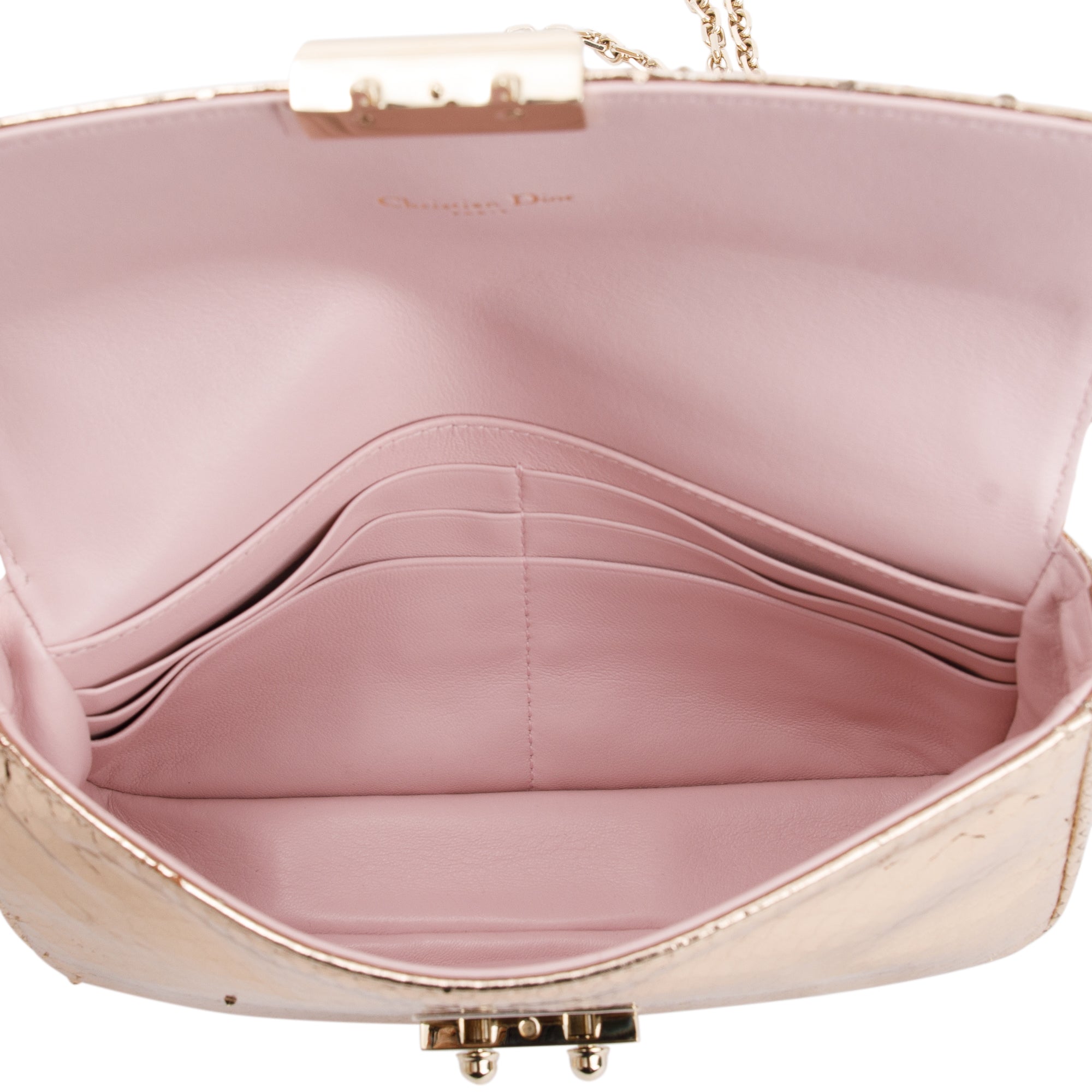 Christian Dior Metallic Gold Python Miss Dior Promenade Wallet on Chain w/ Authenticity Card