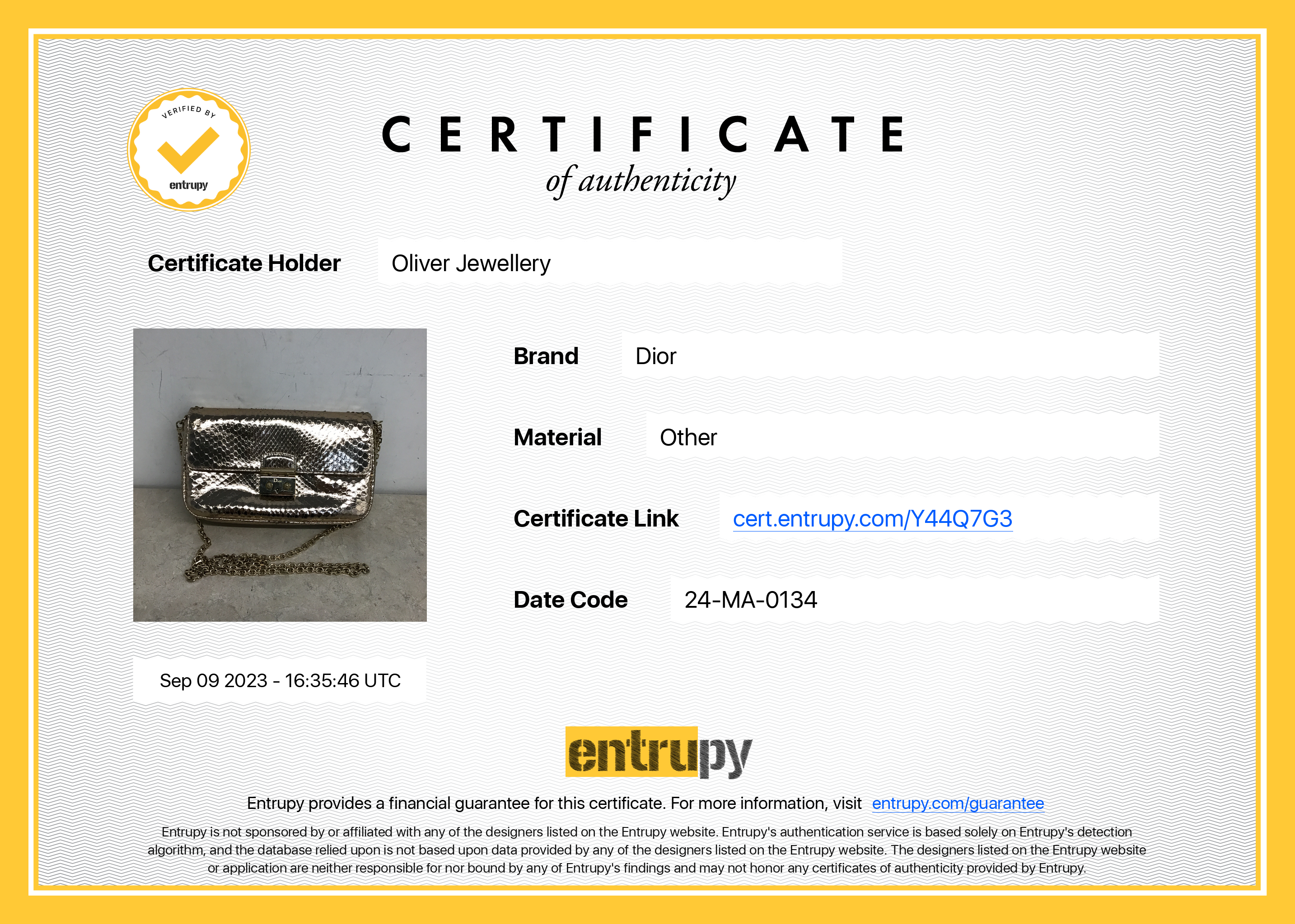 Christian Dior Metallic Gold Python Miss Dior Promenade Wallet on Chain w/ Authenticity Card