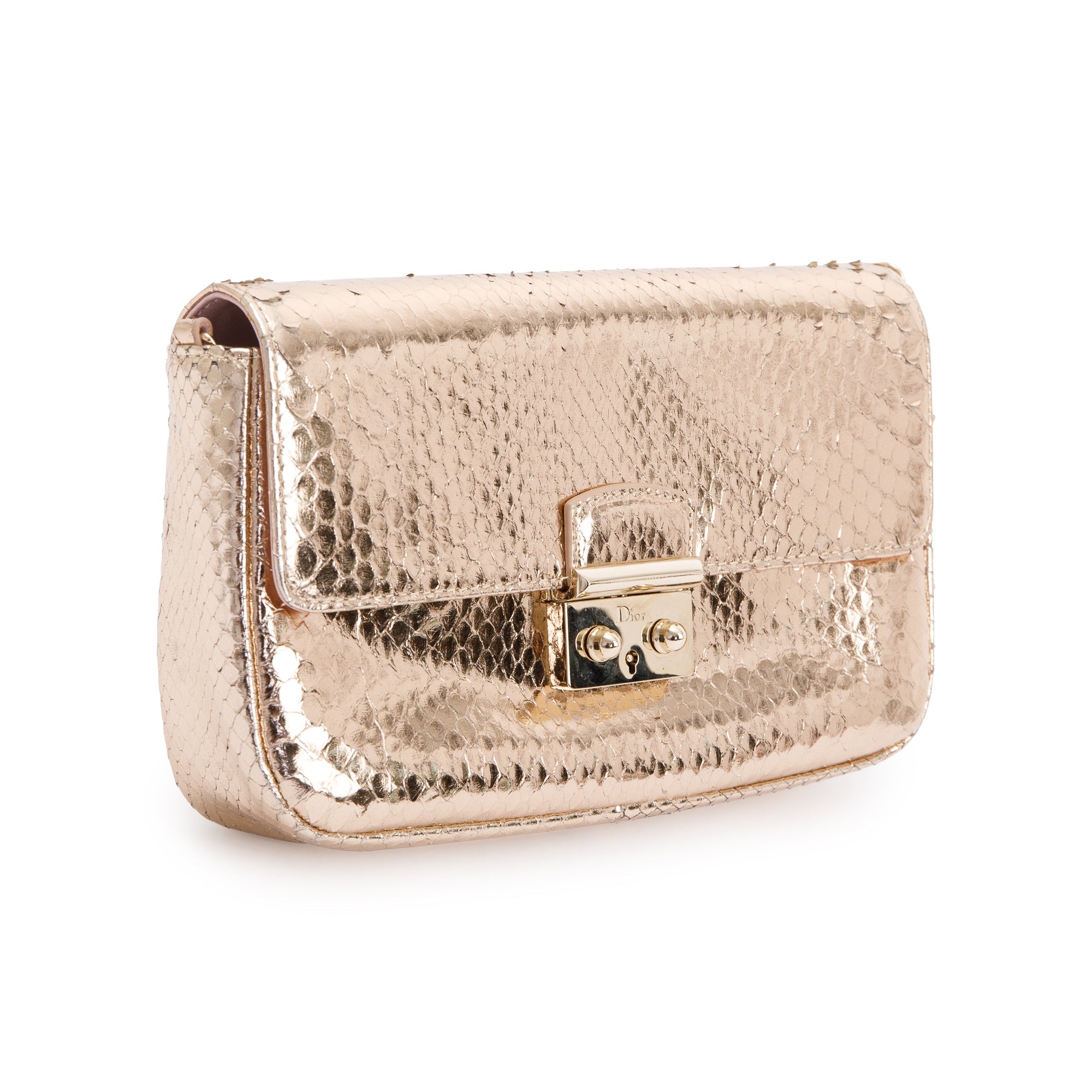 Christian Dior Metallic Gold Python Miss Dior Promenade Wallet on Chain w/ Authenticity Card