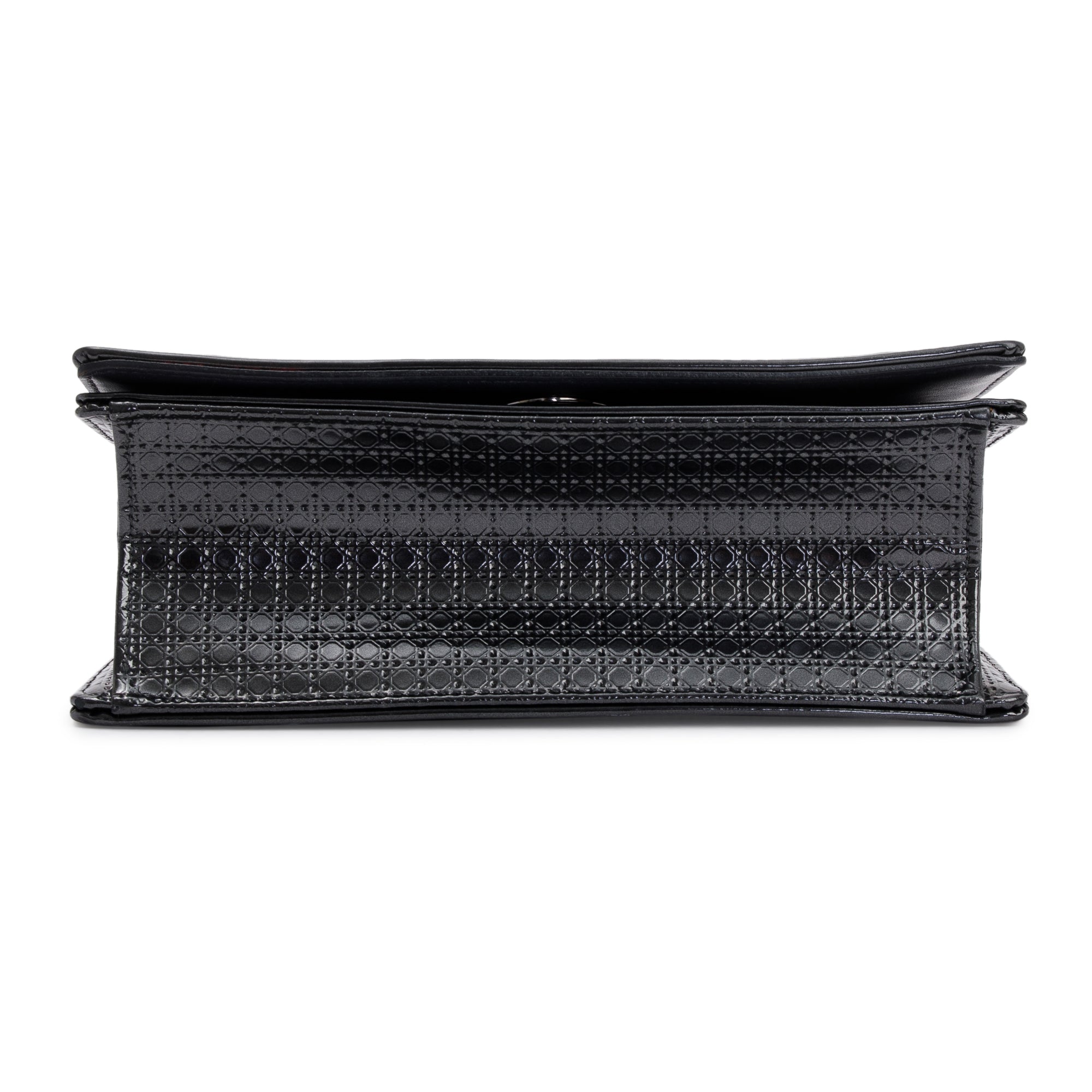 Christian Dior Metallic Grey Micro-Cannage Patent Leather Small Diorama Shoulder Bag w/ Box & Authenticity Card