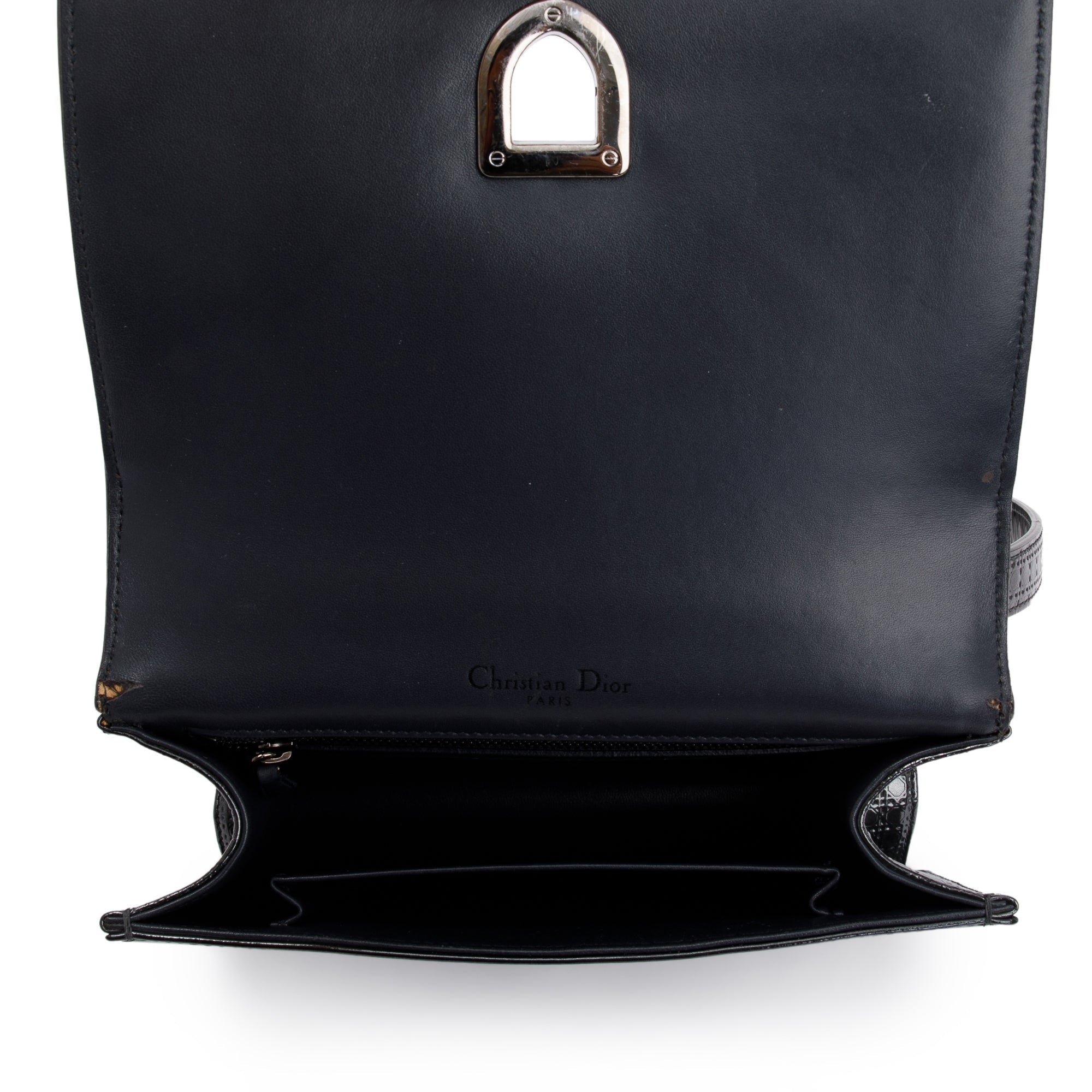 Christian Dior Metallic Grey Micro-Cannage Patent Leather Small Diorama Shoulder Bag w/ Box & Authenticity Card