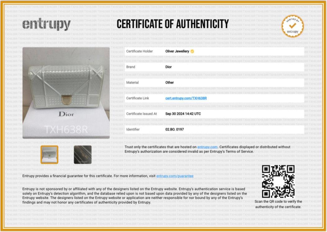 Christian Dior Metallic White Microcannage Patent Leather Diorama Wallet on Chain w/ Box & Authenticity Card
