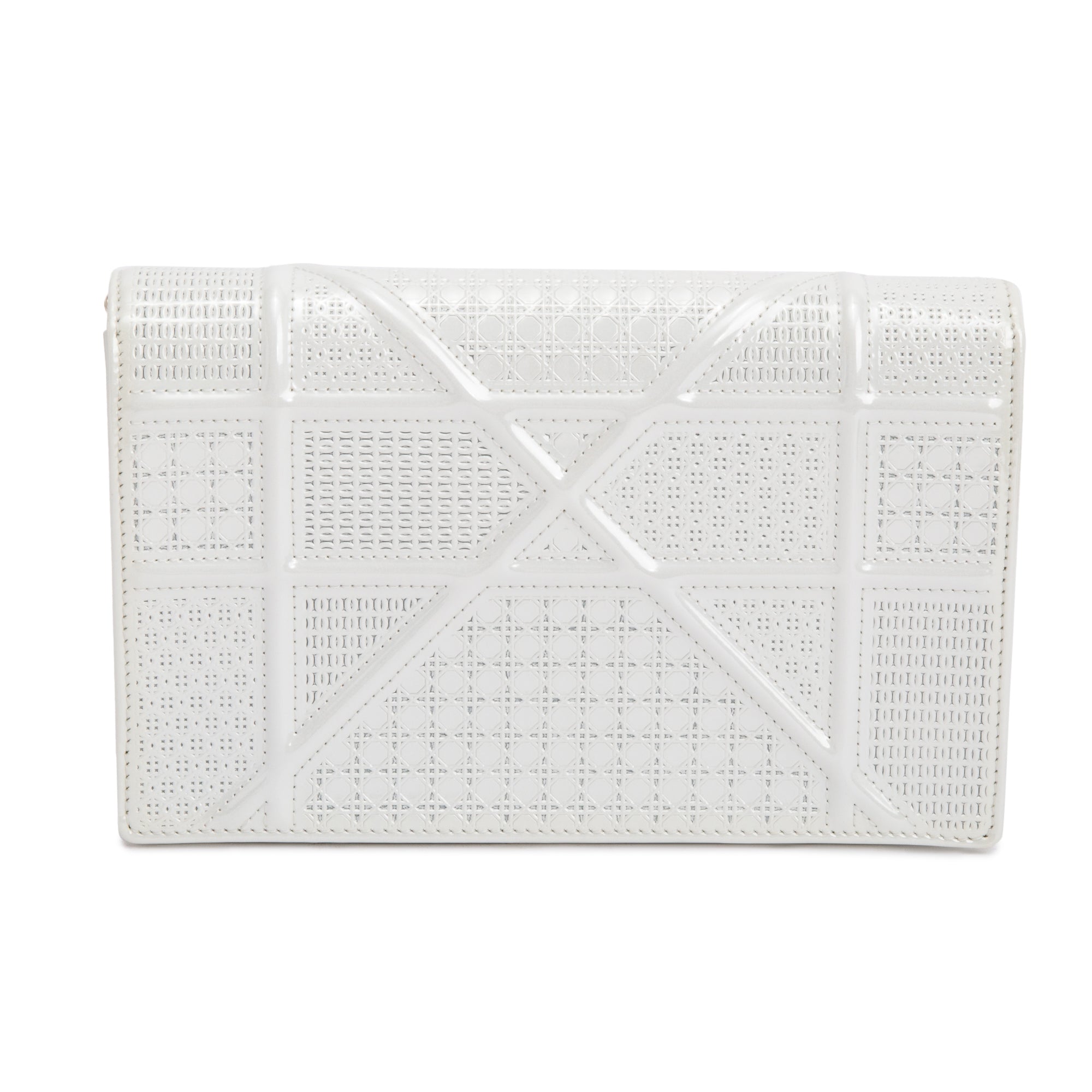 Christian Dior Metallic White Microcannage Patent Leather Diorama Wallet on Chain w/ Box & Authenticity Card