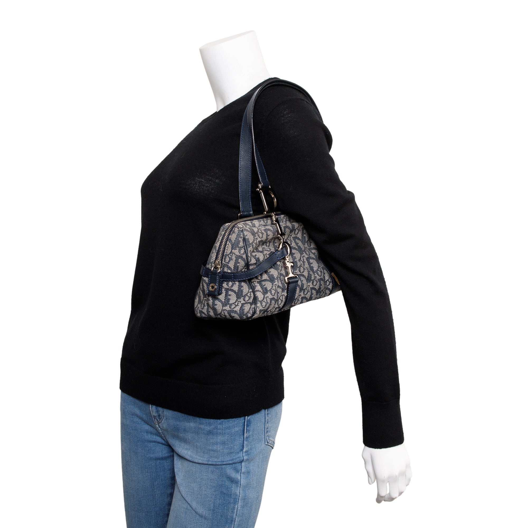 Christian Dior Navy Diorissimo Logo Charms Boston Bag