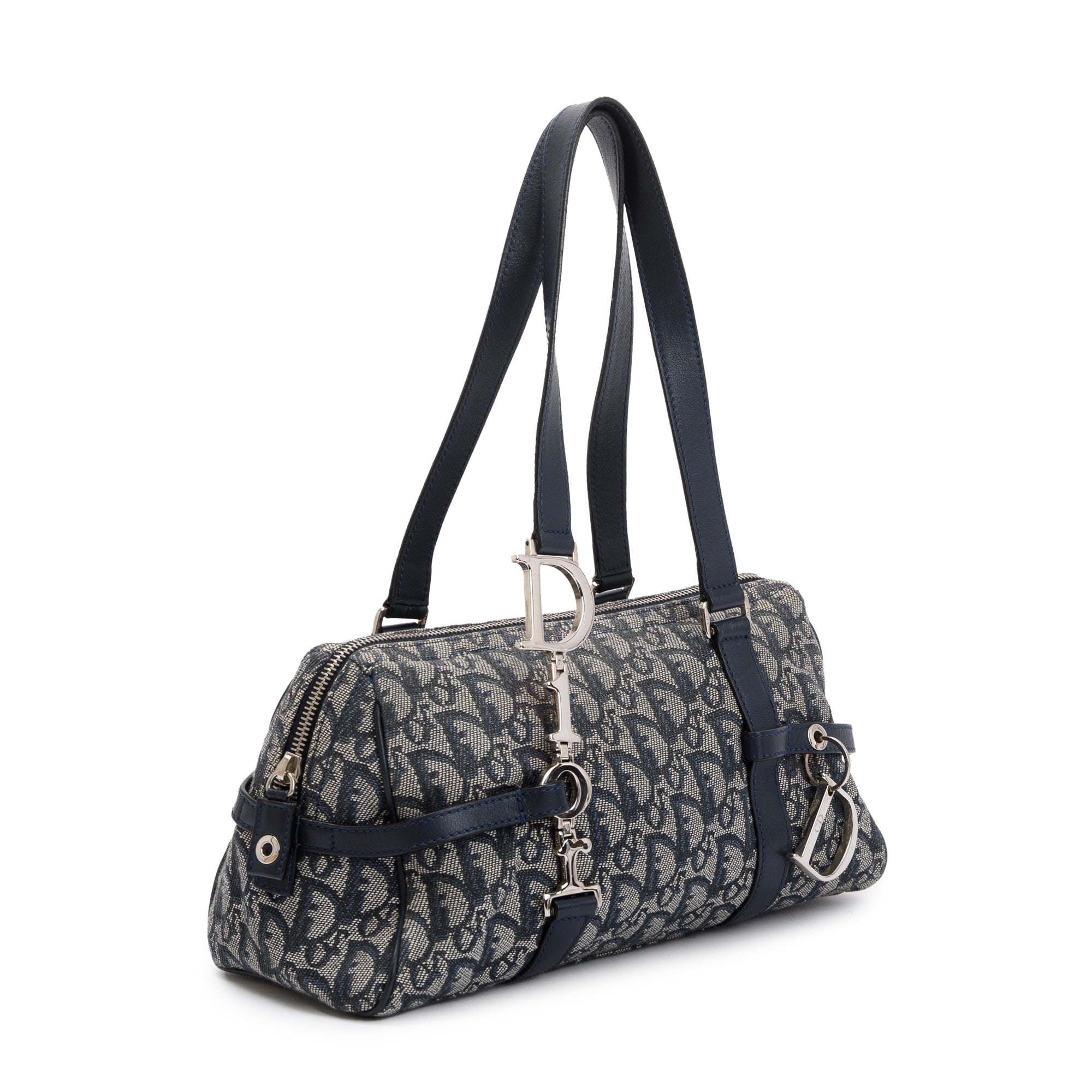 Christian Dior Navy Diorissimo Logo Charms Boston Bag