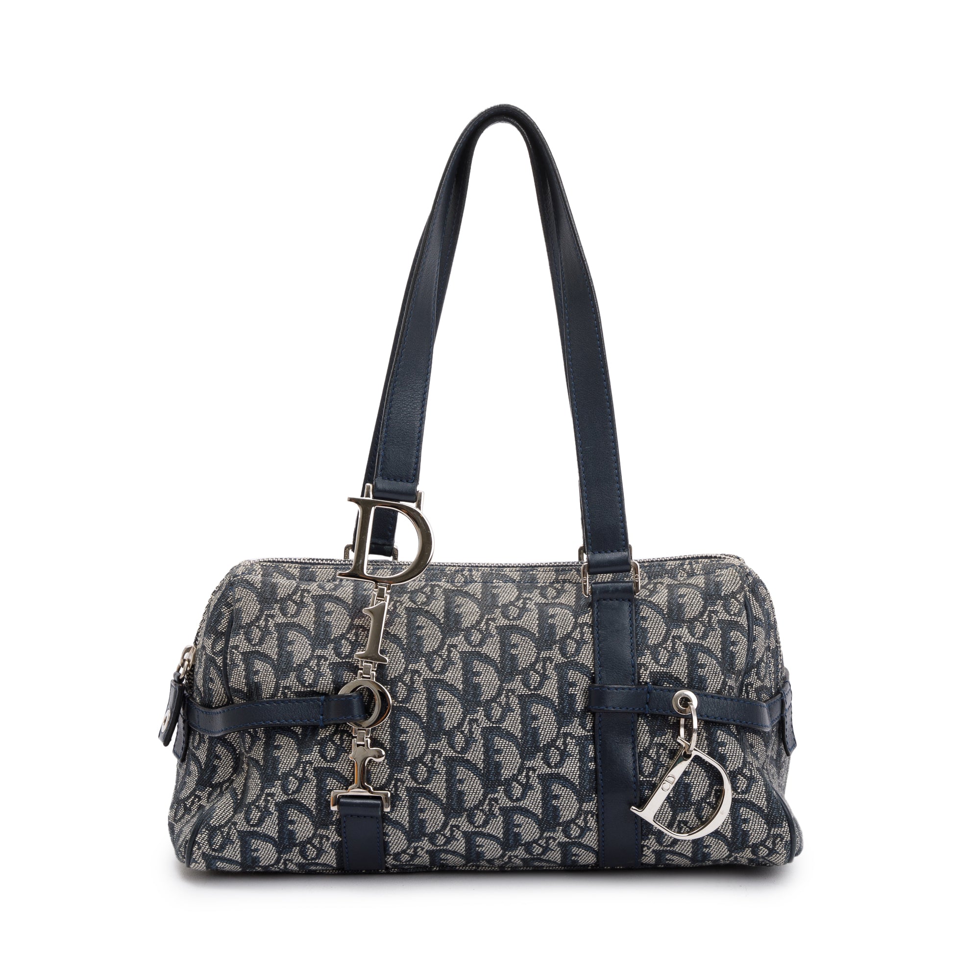Christian Dior Navy Diorissimo Logo Charms Boston Bag