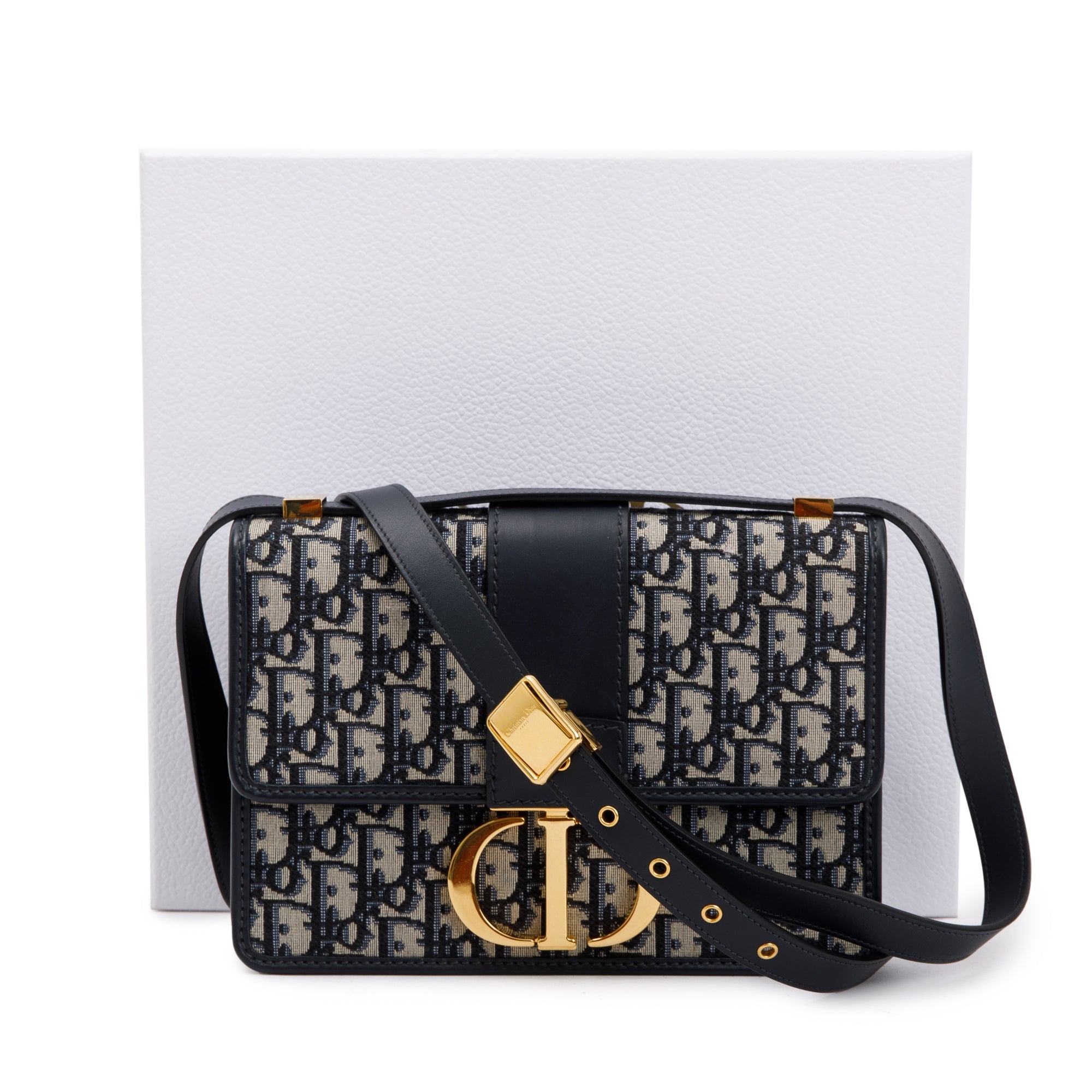 Christian Dior Navy Oblique 30 Montaigne Bag w/ Box & Authenticity Card