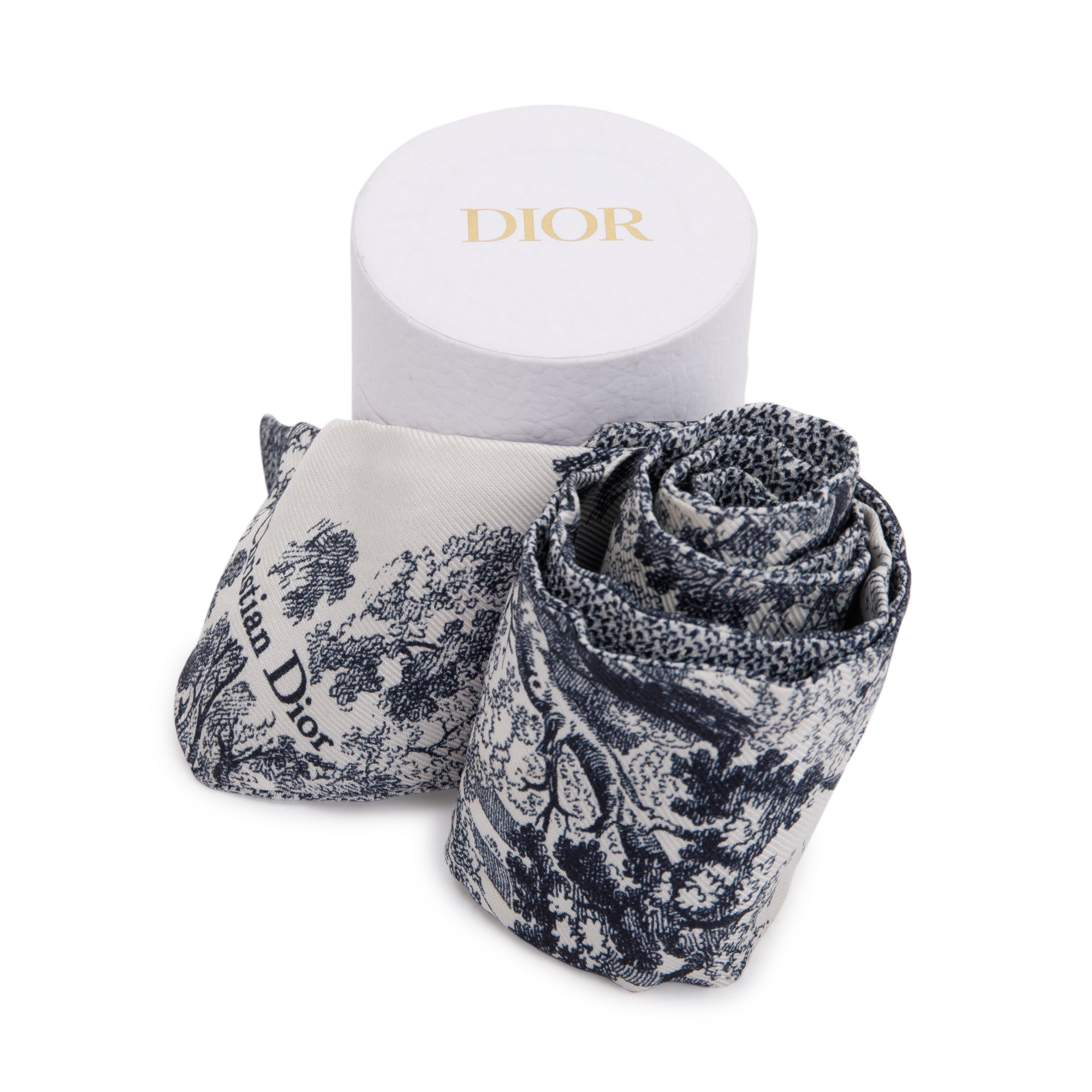 Christian Dior Navy Oblique Logo Silk Twilly w/ Box