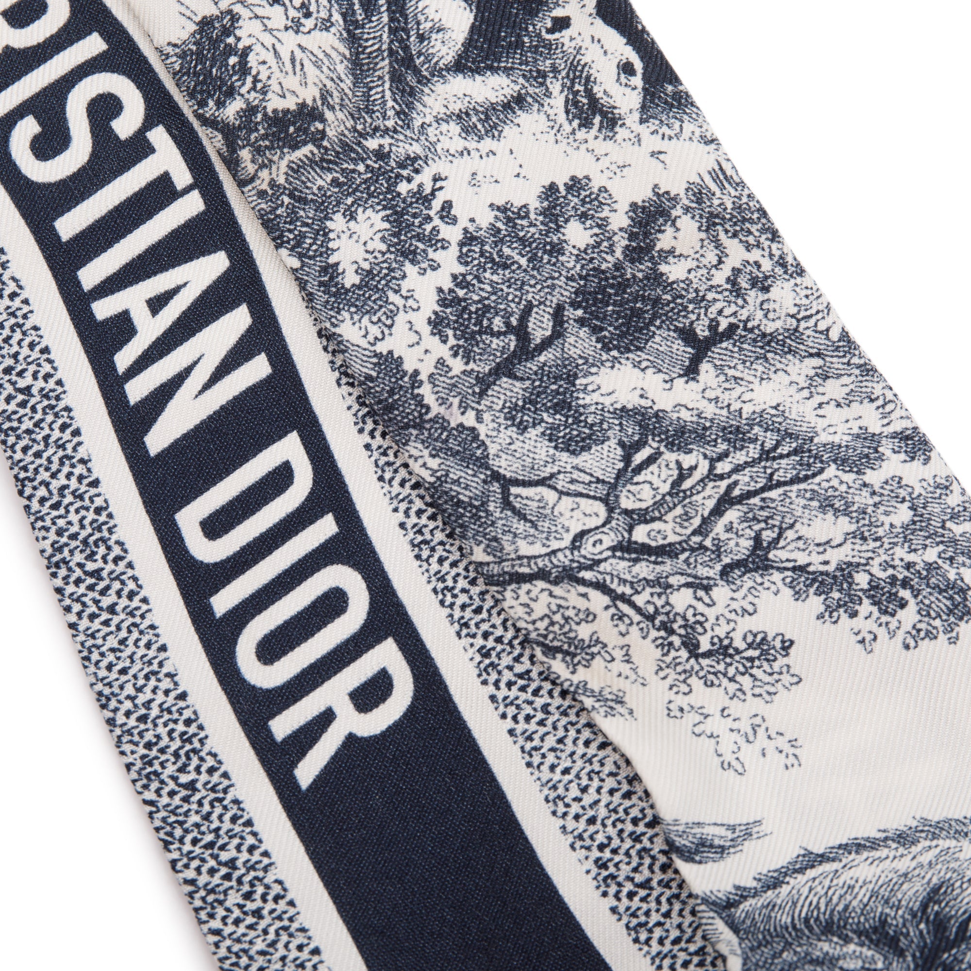 Christian Dior Navy Oblique Logo Silk Twilly w/ Box