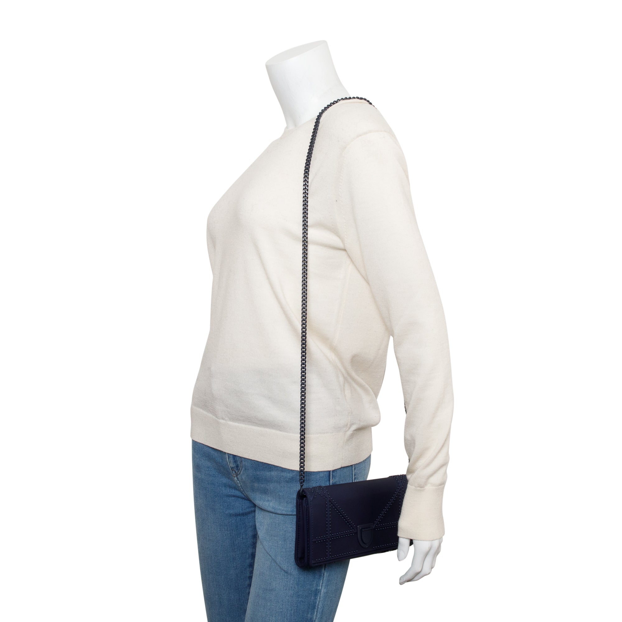 Christian Dior Navy Ultra Matte Calfskin Leather Studded Croisiere Diorama Wallet on Chain w/ Box