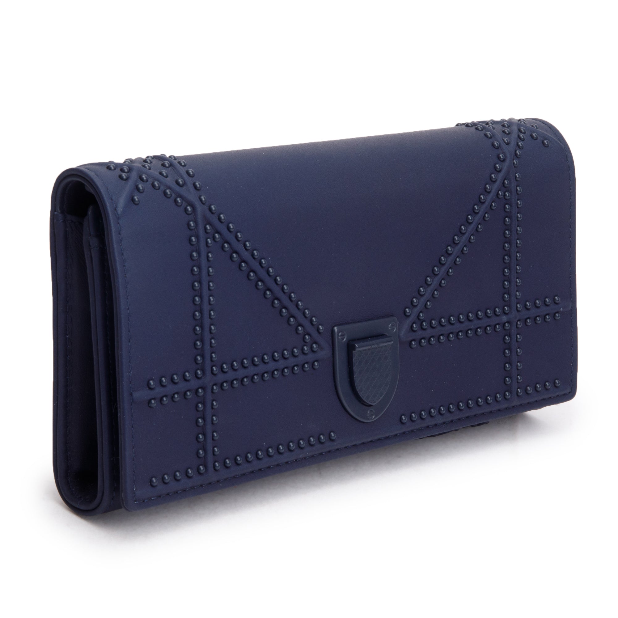 Christian Dior Navy Ultra Matte Calfskin Leather Studded Croisiere Diorama Wallet on Chain w/ Box