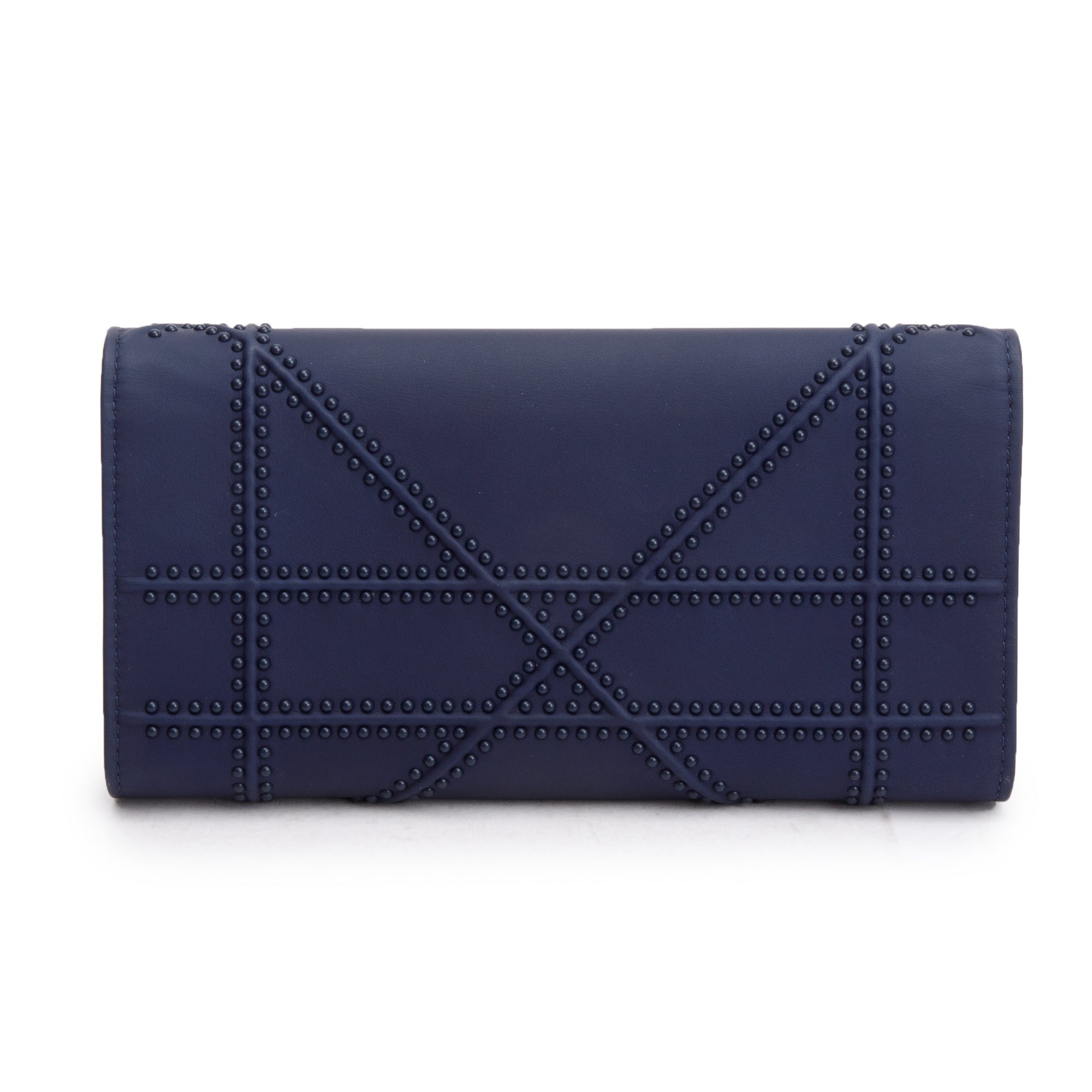 Christian Dior Navy Ultra Matte Calfskin Leather Studded Croisiere Diorama Wallet on Chain w/ Box