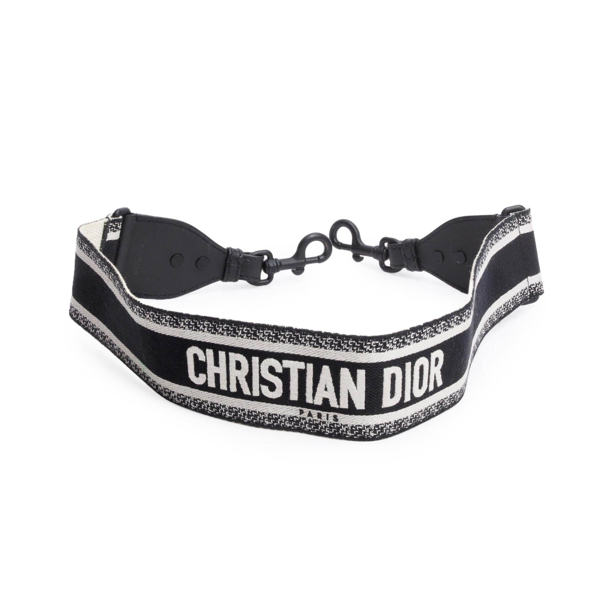 Christian Dior Navy/Beige Embroidered Woven Canvas Logo Shoulder Strap