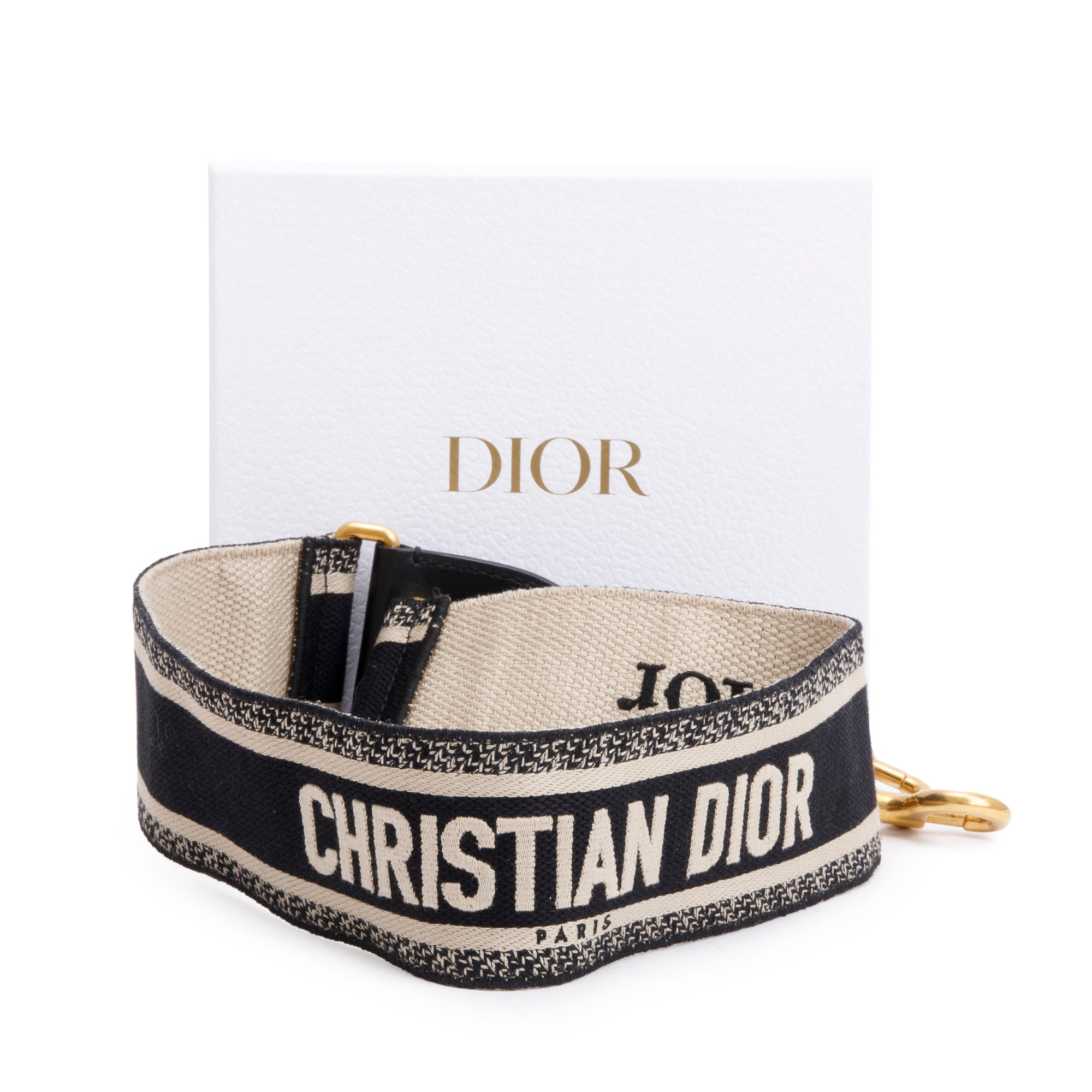 Christian Dior Navy/Beige Embroidered Woven Shoulder Strap w/ Box