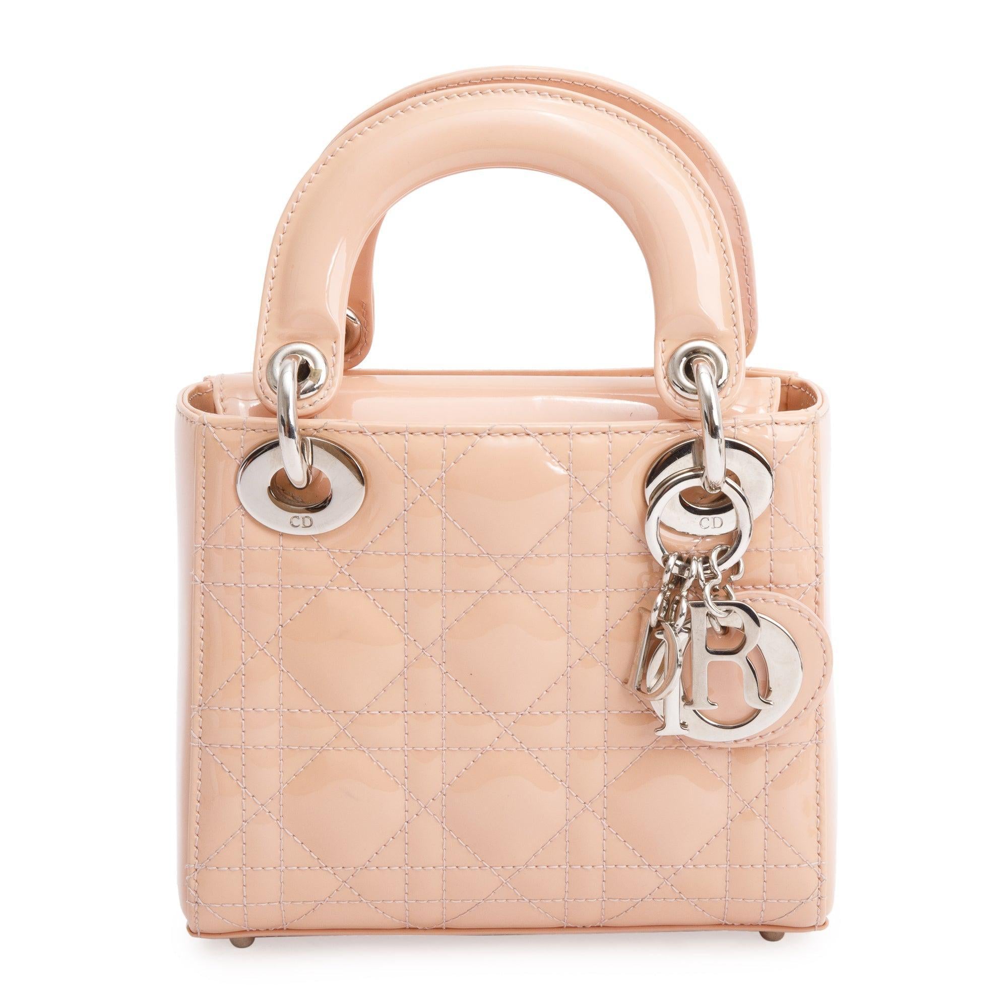 Christian Dior Neutral Cannage Patent Leather Mini Lady Dior Bag w/ Box