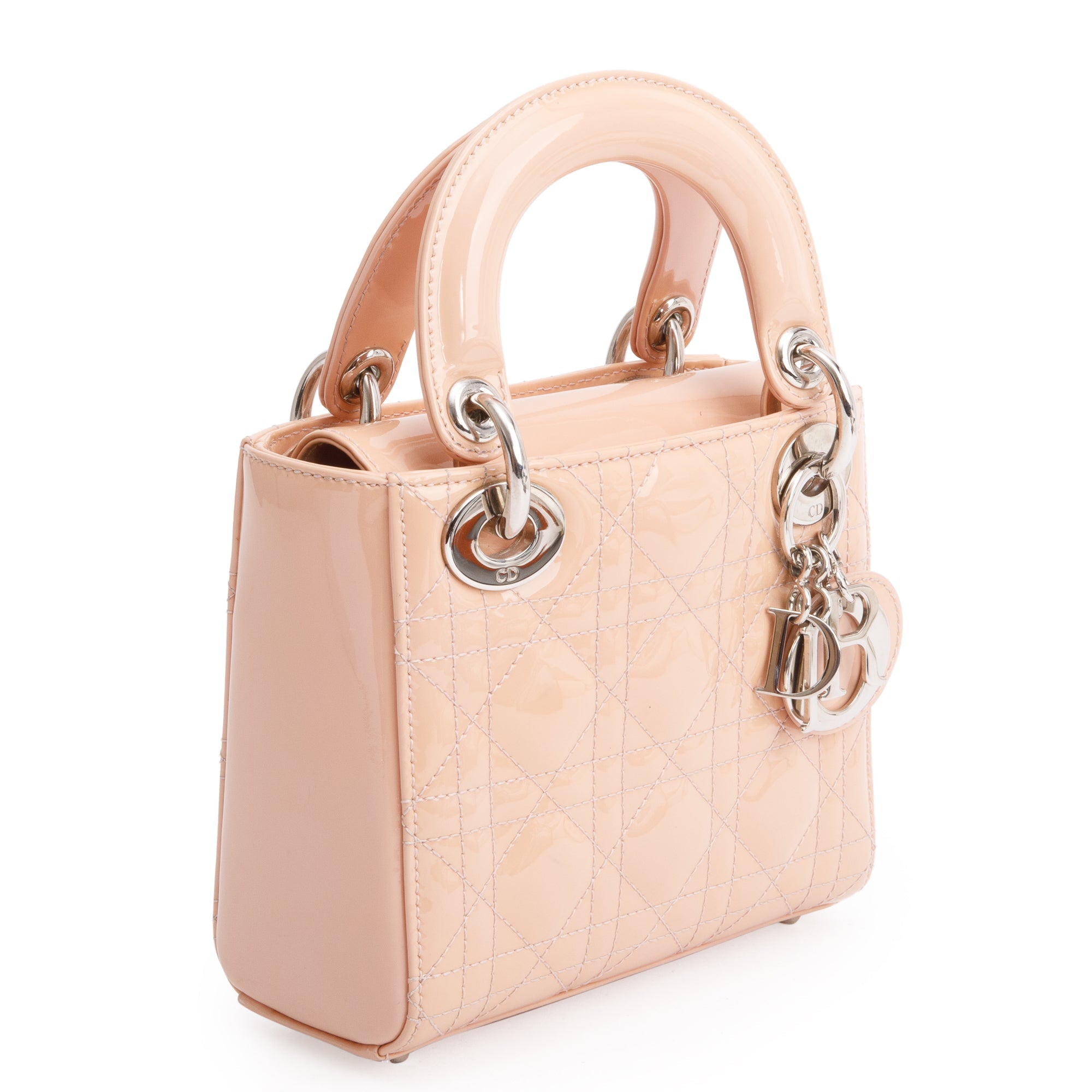 Christian Dior Neutral Cannage Patent Leather Mini Lady Dior Bag w/ Box