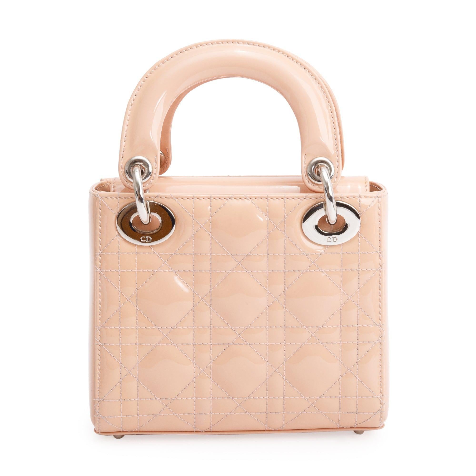 Christian Dior Neutral Cannage Patent Leather Mini Lady Dior Bag w/ Box