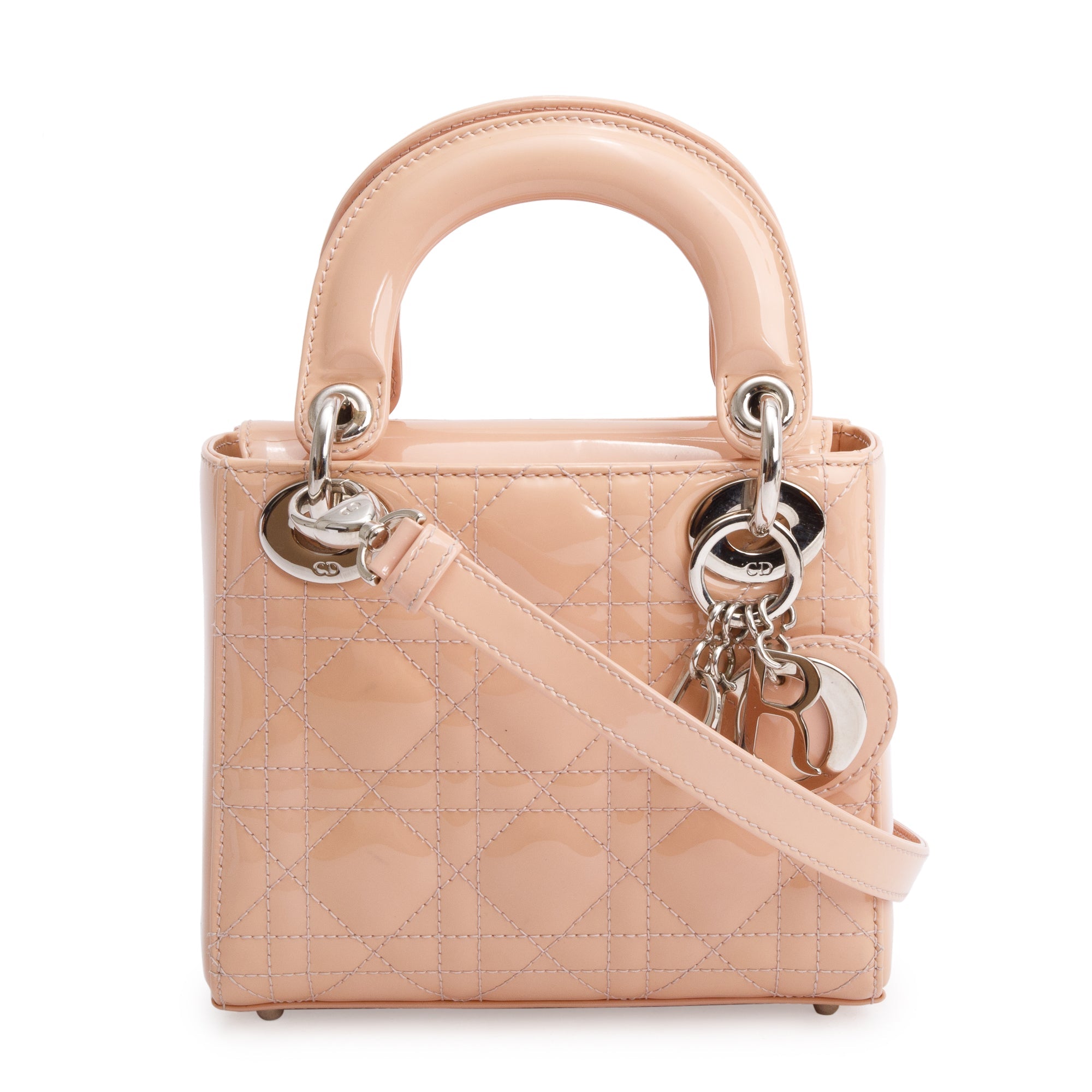 Christian Dior Neutral Cannage Patent Leather Mini Lady Dior Bag w/ Box