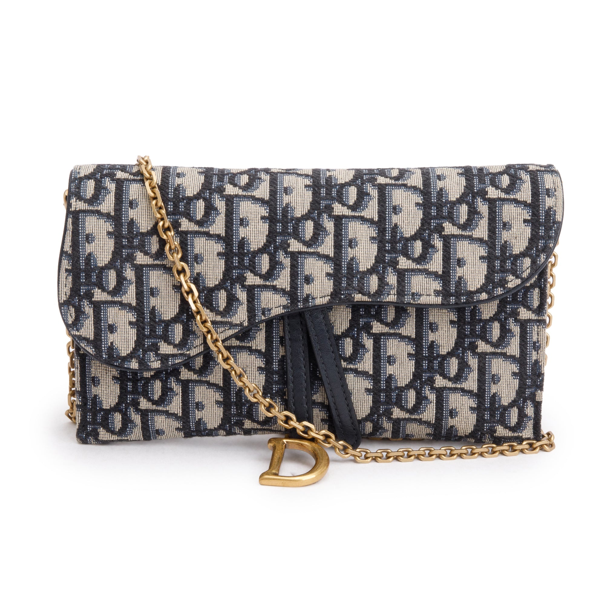 Christian Dior Oblique Long Saddle Wallet on Chain w/ Box & Insert
