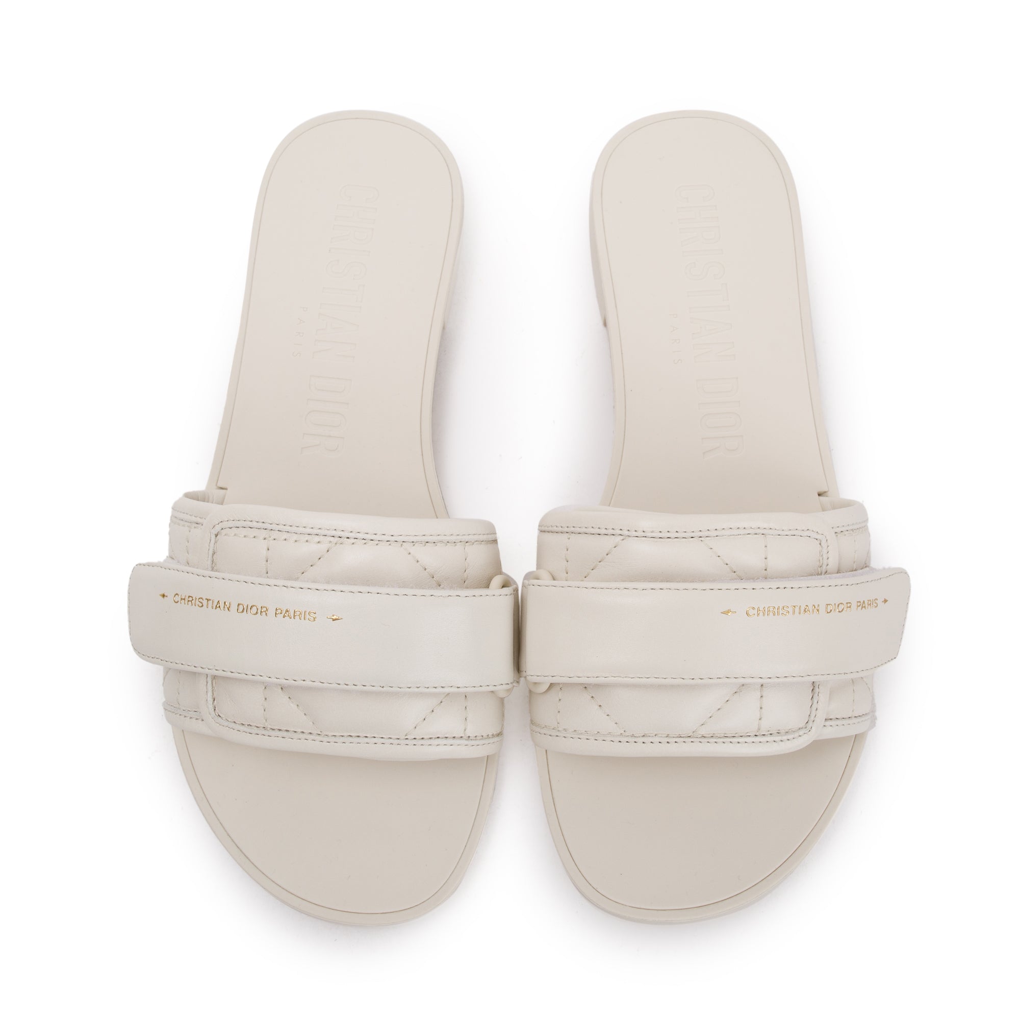 Christian Dior Off White Cannage Quilted Leather Dio(r)evolution Slide, Size 35 w/ Box