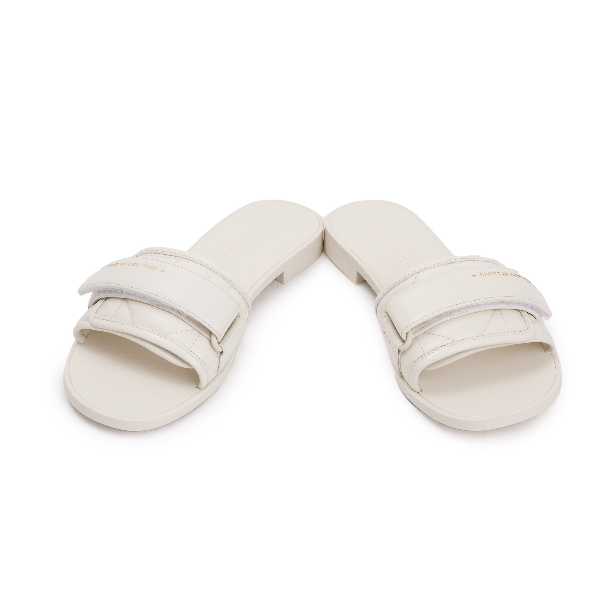 Christian Dior Off White Cannage Quilted Leather Dio(r)evolution Slide, Size 35 w/ Box