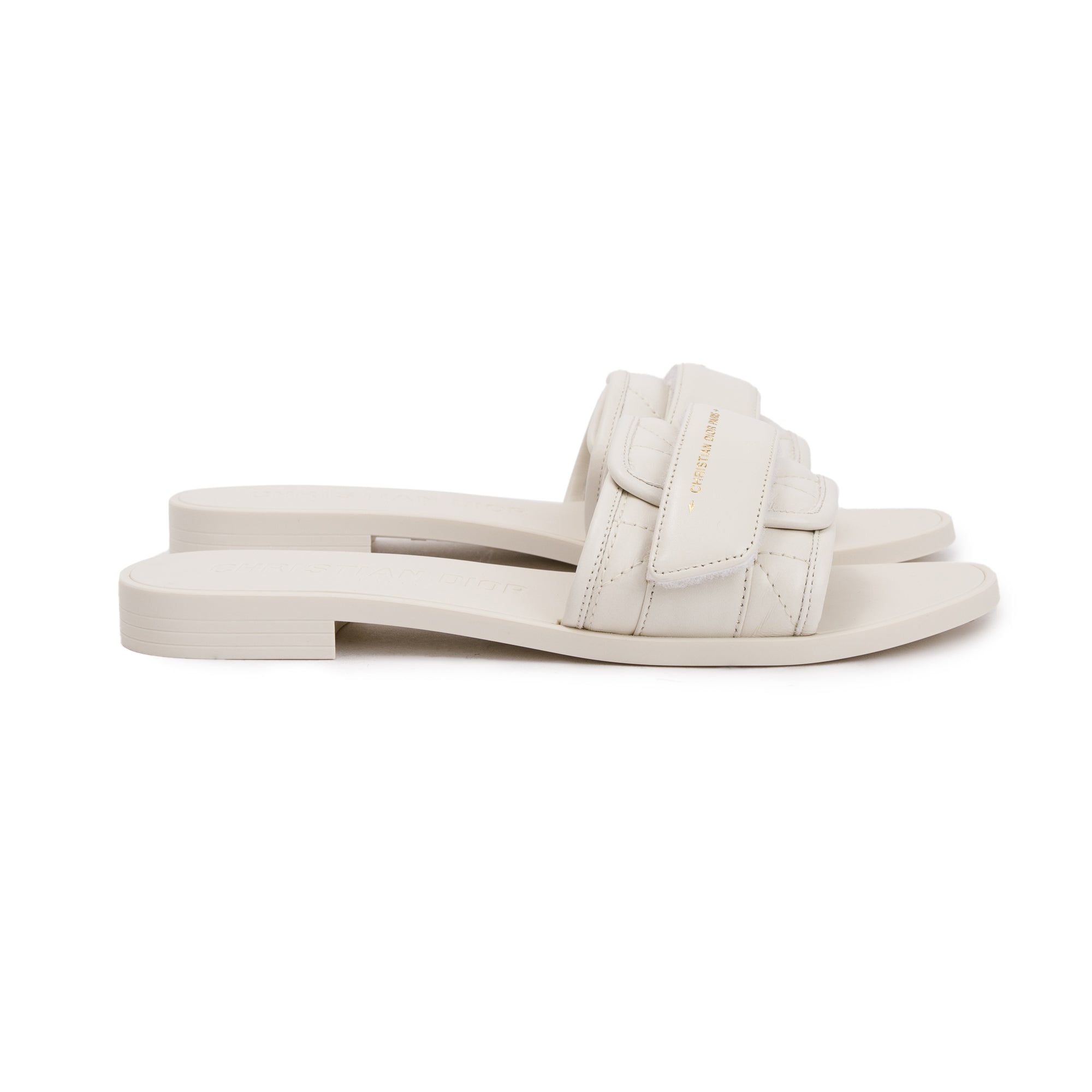 Christian Dior Off White Cannage Quilted Leather Dio(r)evolution Slide, Size 36 w/ Box