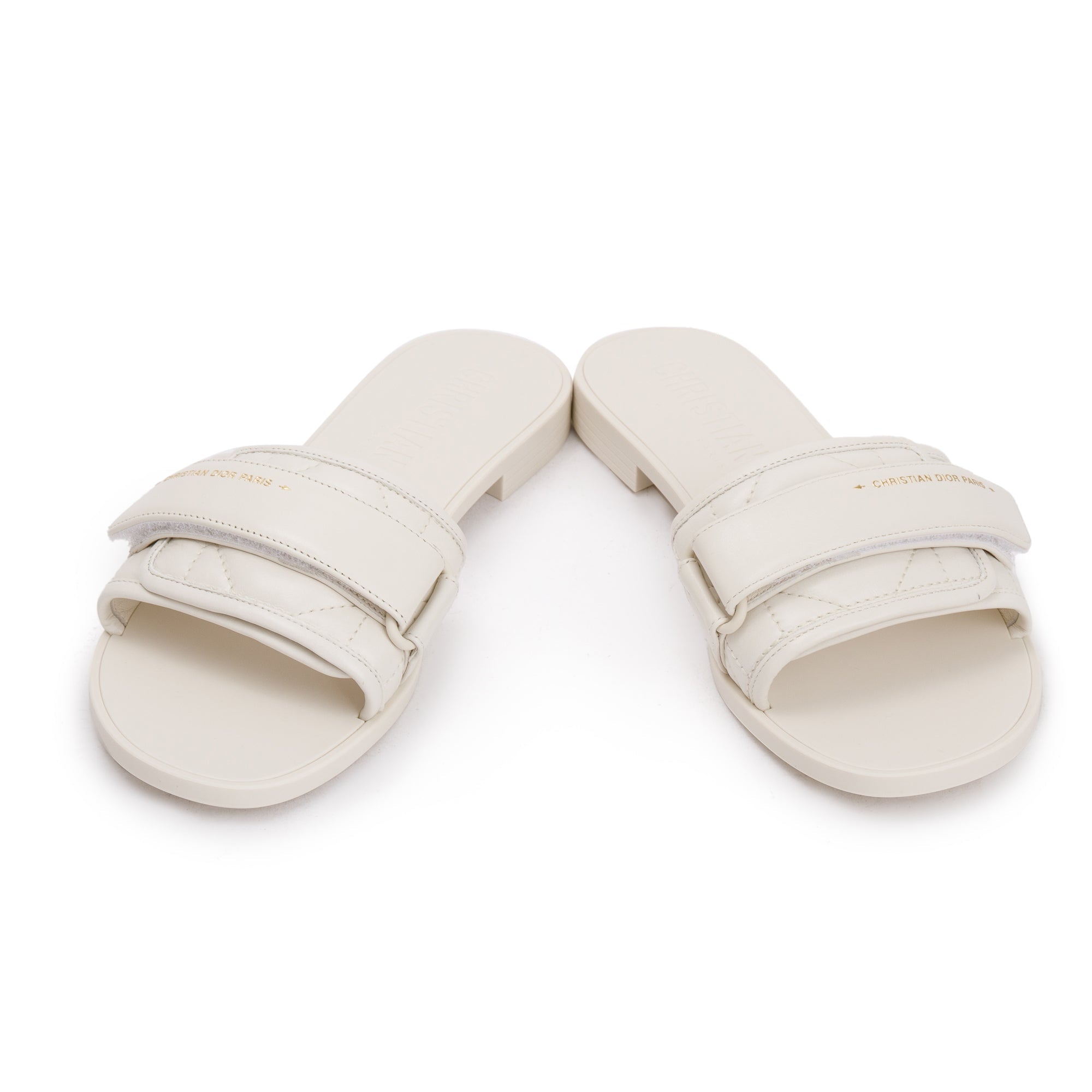 Christian Dior Off White Cannage Quilted Leather Dio(r)evolution Slide, Size 36 w/ Box