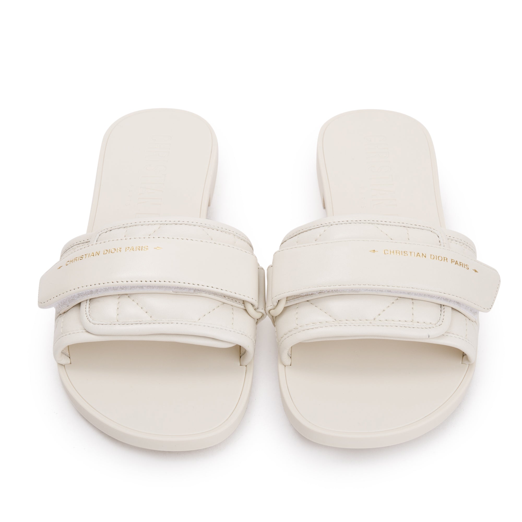 Christian Dior Off White Cannage Quilted Leather Dio(r)evolution Slide, Size 36 w/ Box