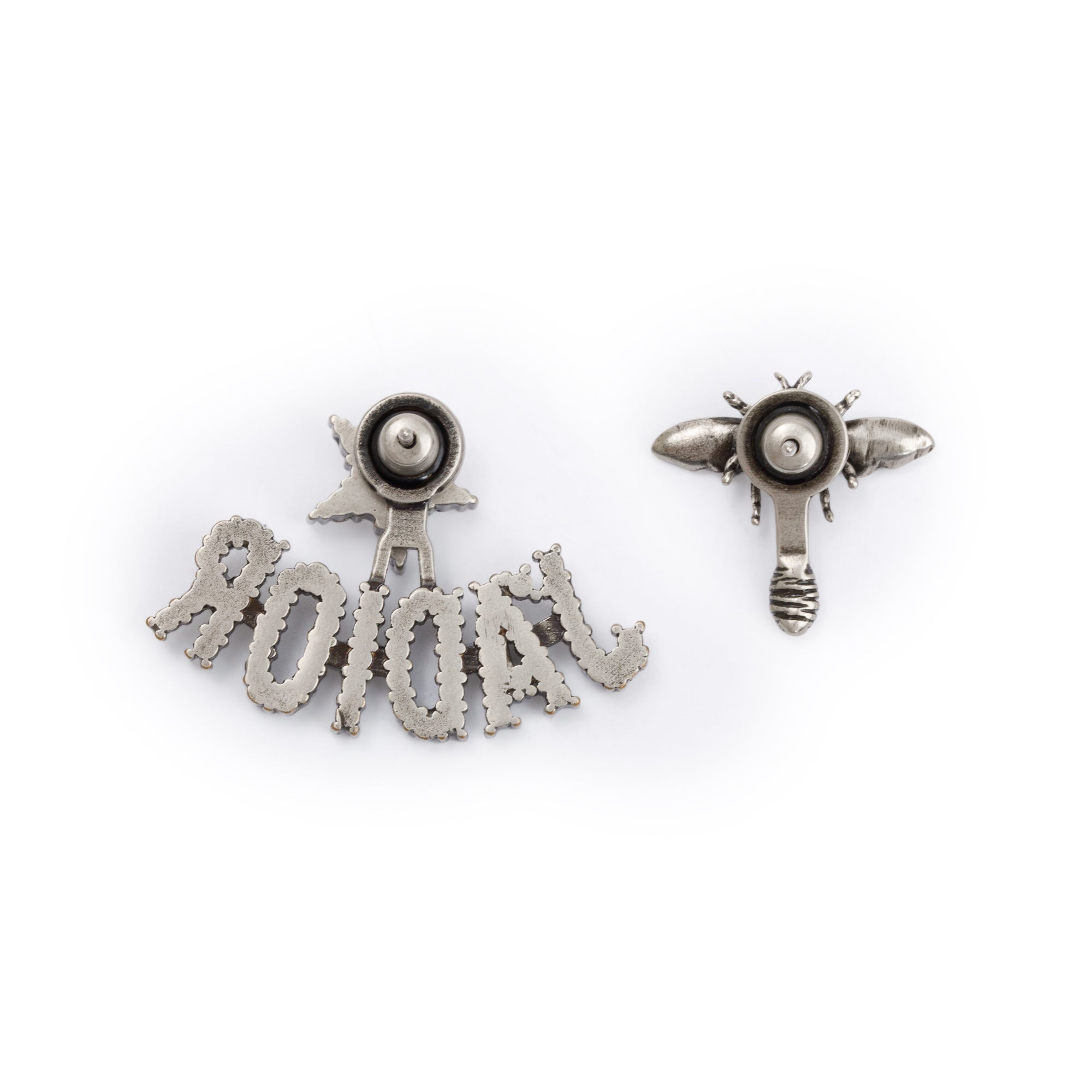 Christian Dior Palladium-Plated Crystal J'Adior Asymmetrical Bee Earrings w/ Box