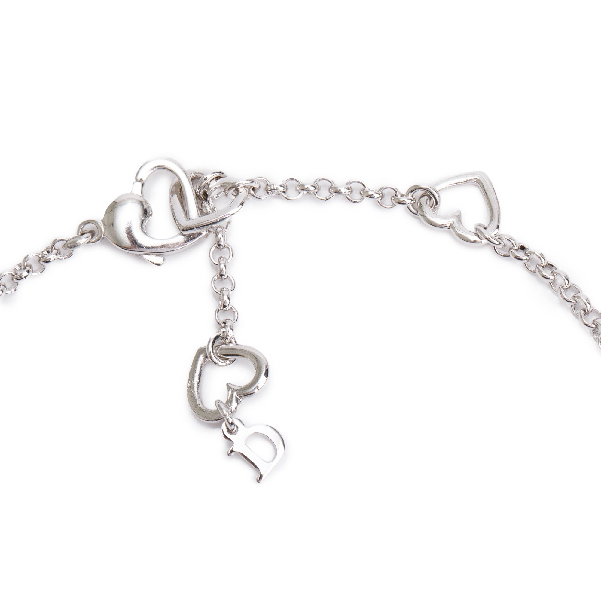 Christian Dior Palladium Plated Crystal Logo Heart Necklace w/ Box